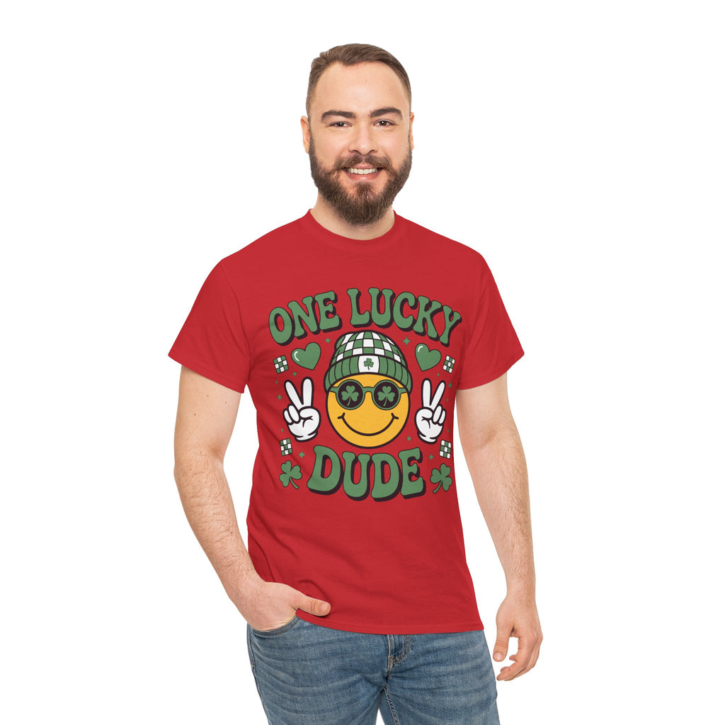 One Lucky Dude Shamrock Tee — St. Patrick's Day Smiley Unisex Cotton Tshirt