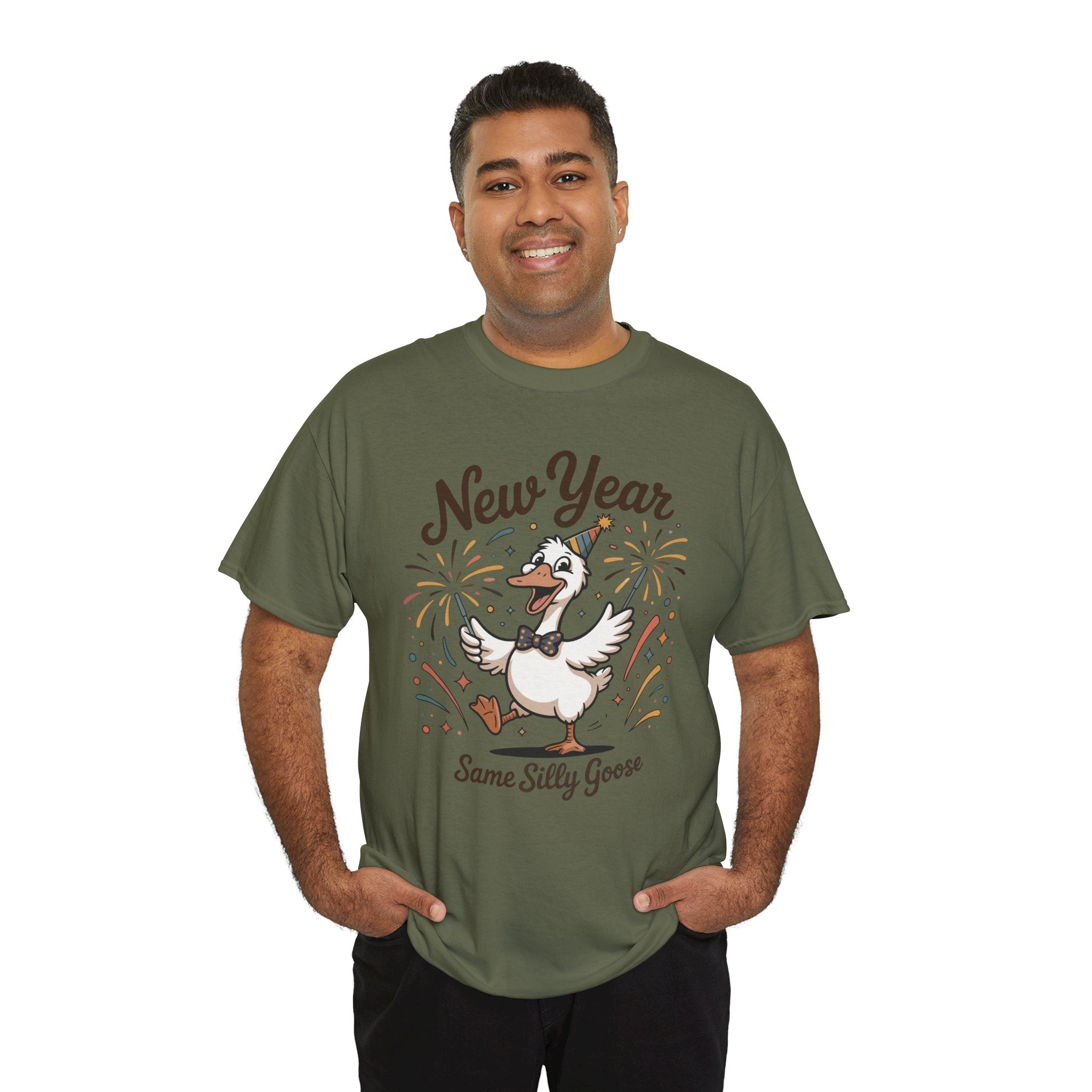 New Year Same Silly Goose T-Shirt — Party Goose Graphic Unisex Cotton Tee
