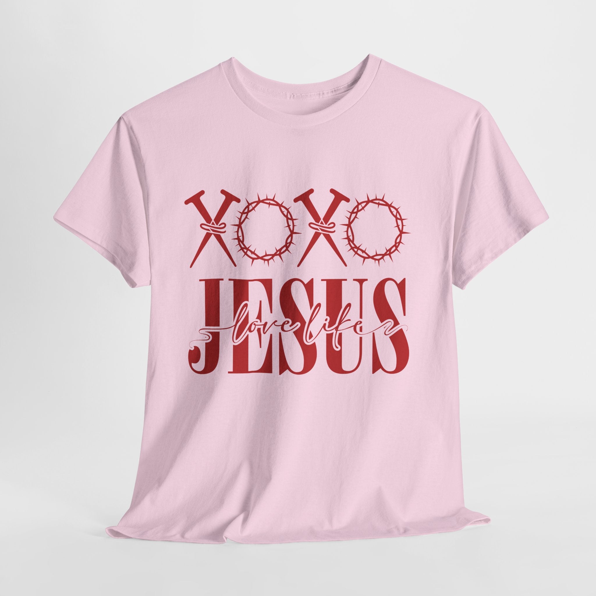 Christian Valentine T-Shirt — "XOXO Jesus Love Life" Nails & Thorn Crown Design Unisex Cotton Tee