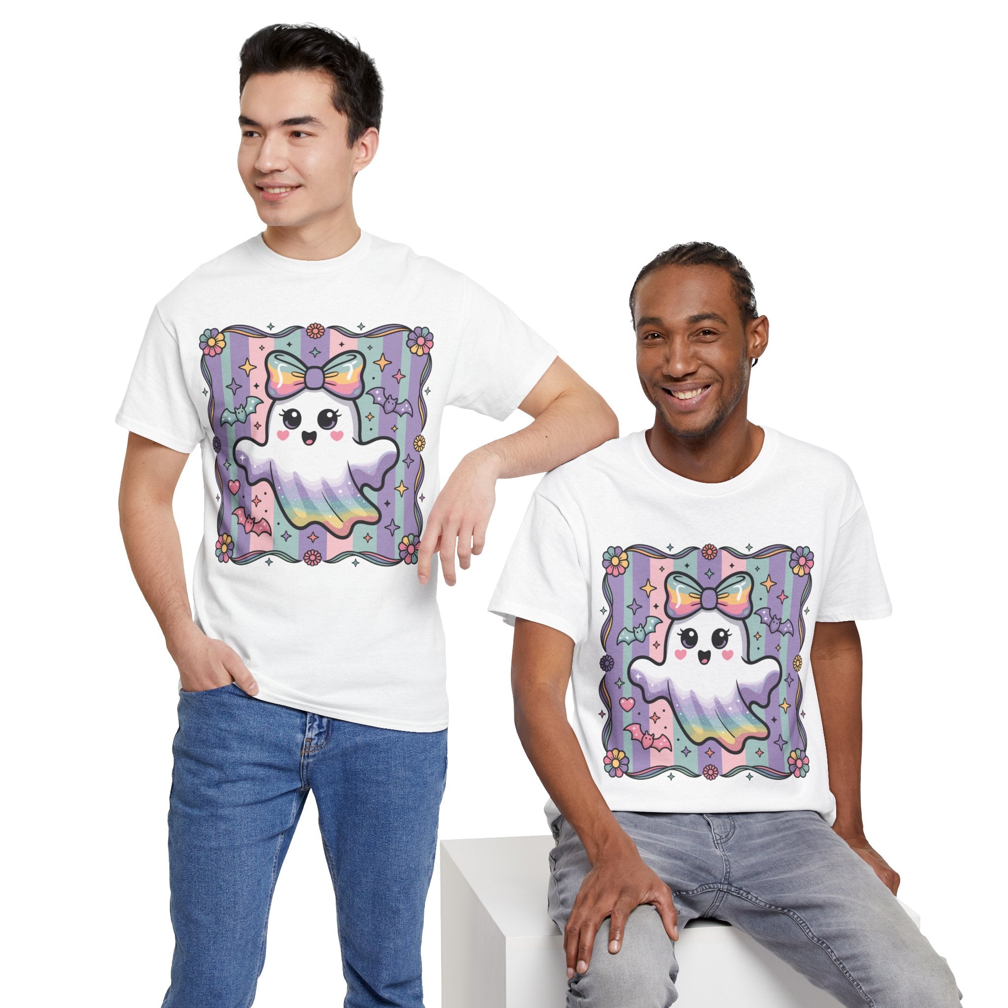 Pastel Ghost Rainbow Bow Unisex Cotton Tee