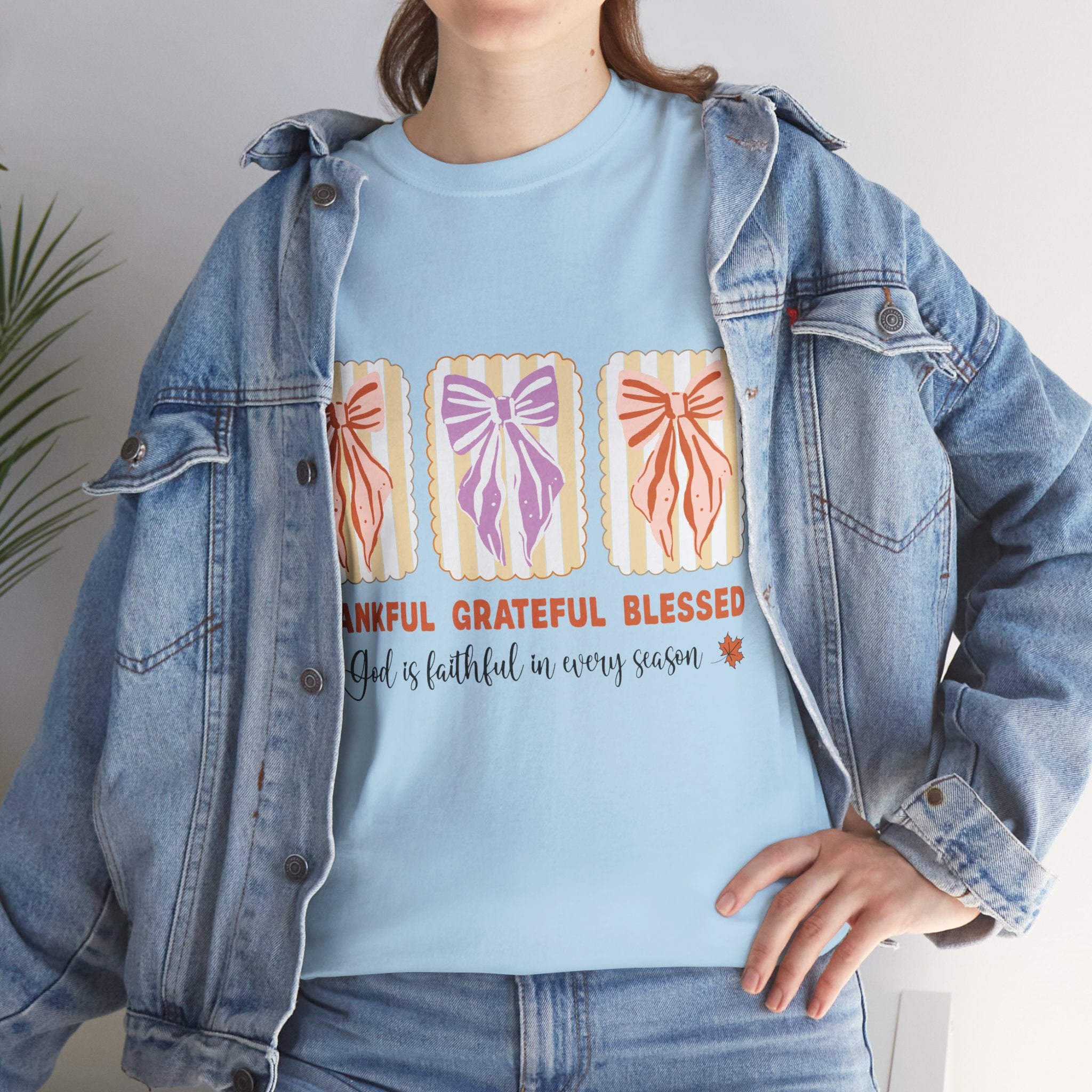 Thankful Grateful Blessed Fall Tee — God Is Faithful Pastel Bows..Unisex Cotton Tee
