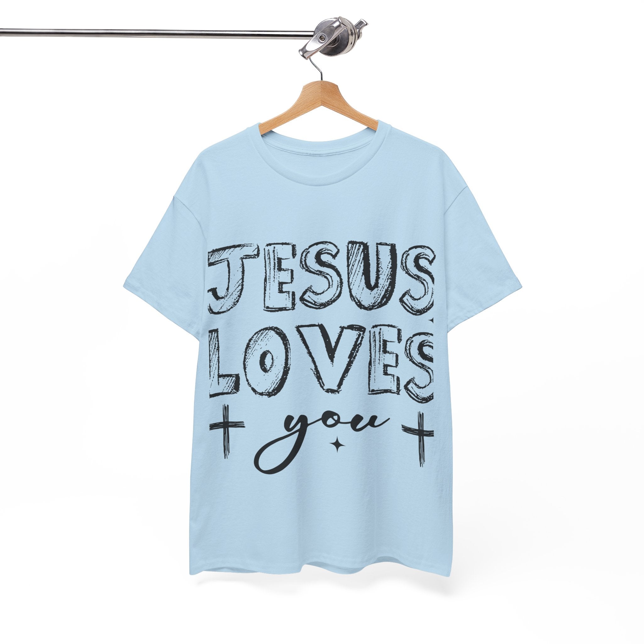 Jesus Loves You Chalk-Style Tee — Crosses & Stars Christian UNisex Cotton T-Shirt