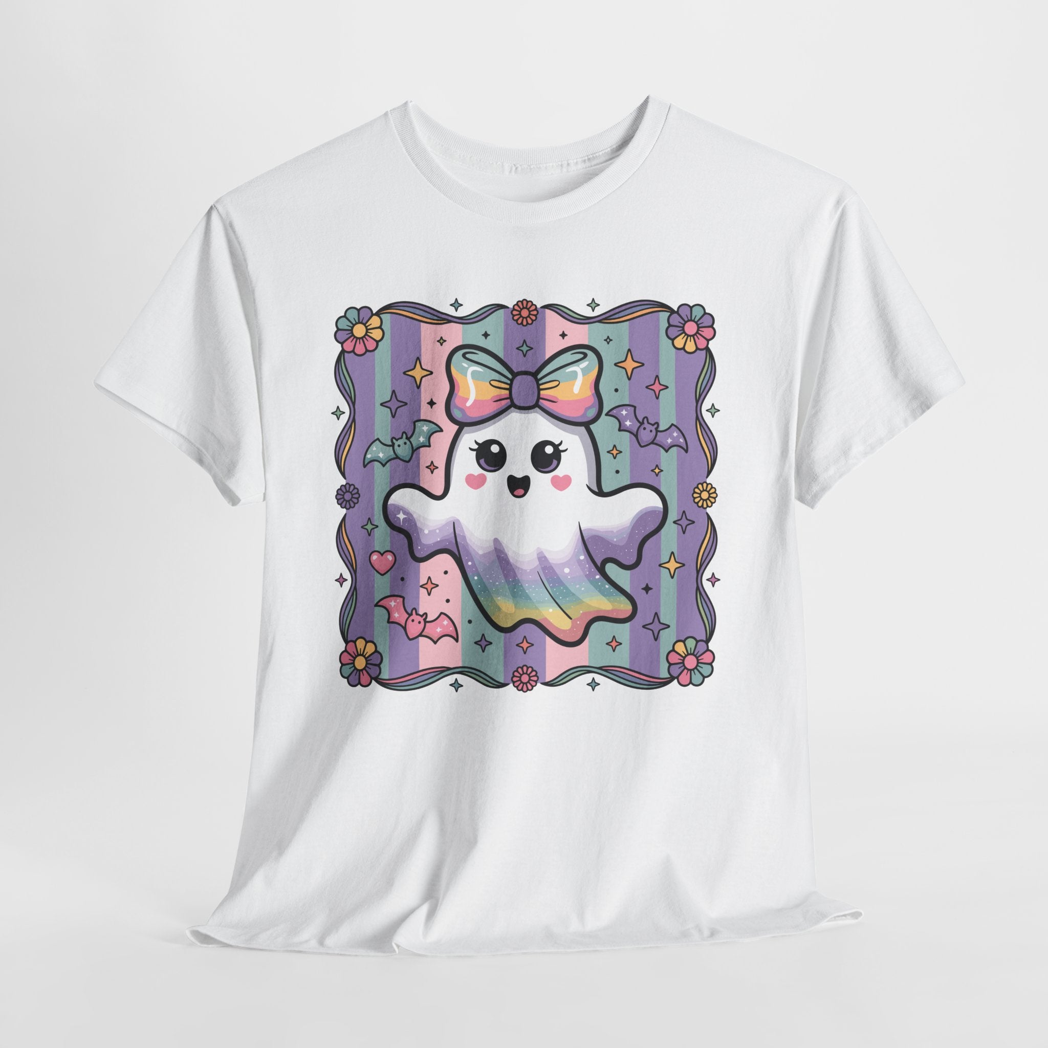 Pastel Ghost Rainbow Bow Unisex Cotton Tee