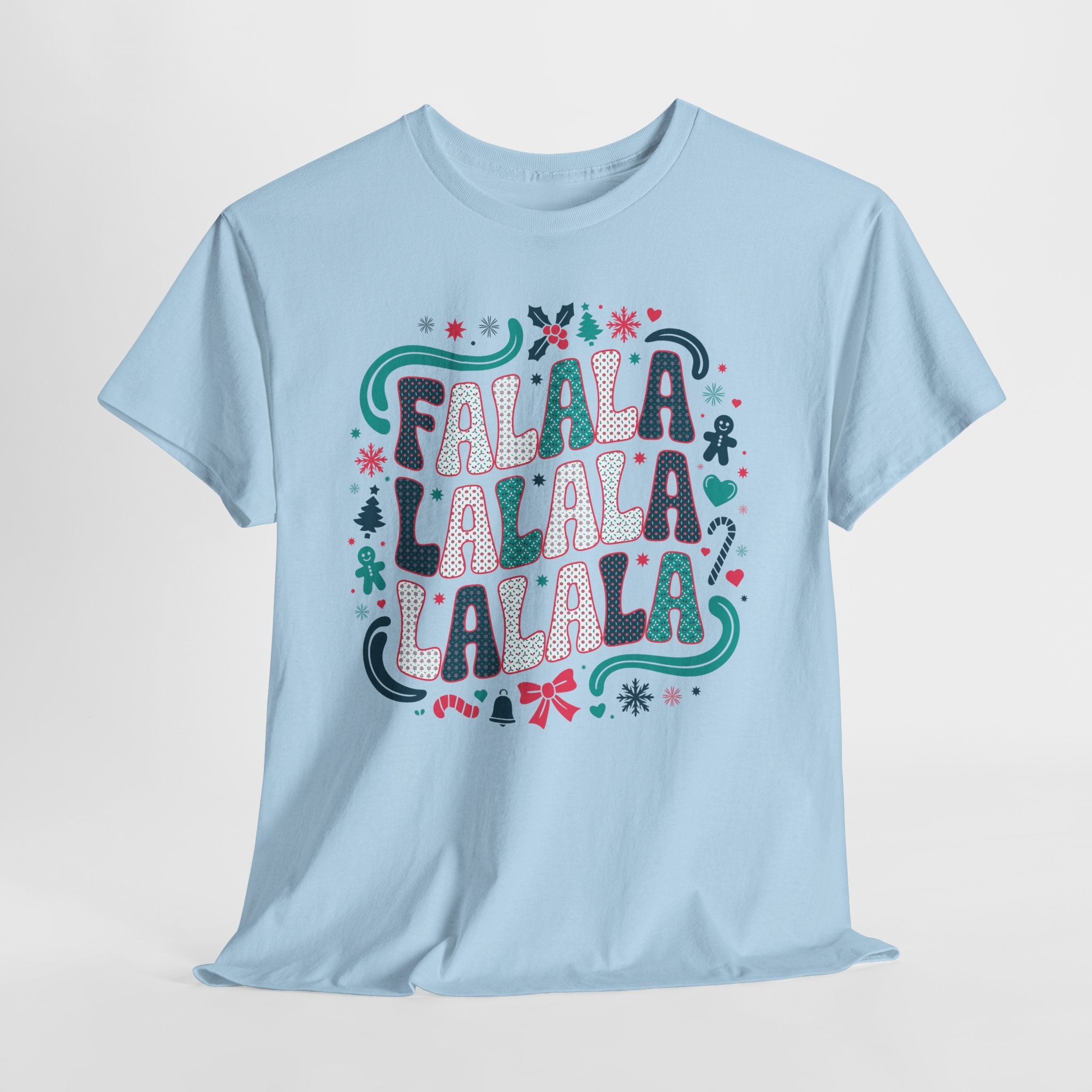 Fa La La La La Christmas T-Shirt — Festive Candy Cane & Gingerbread Holiday Unisex Cotton Tee