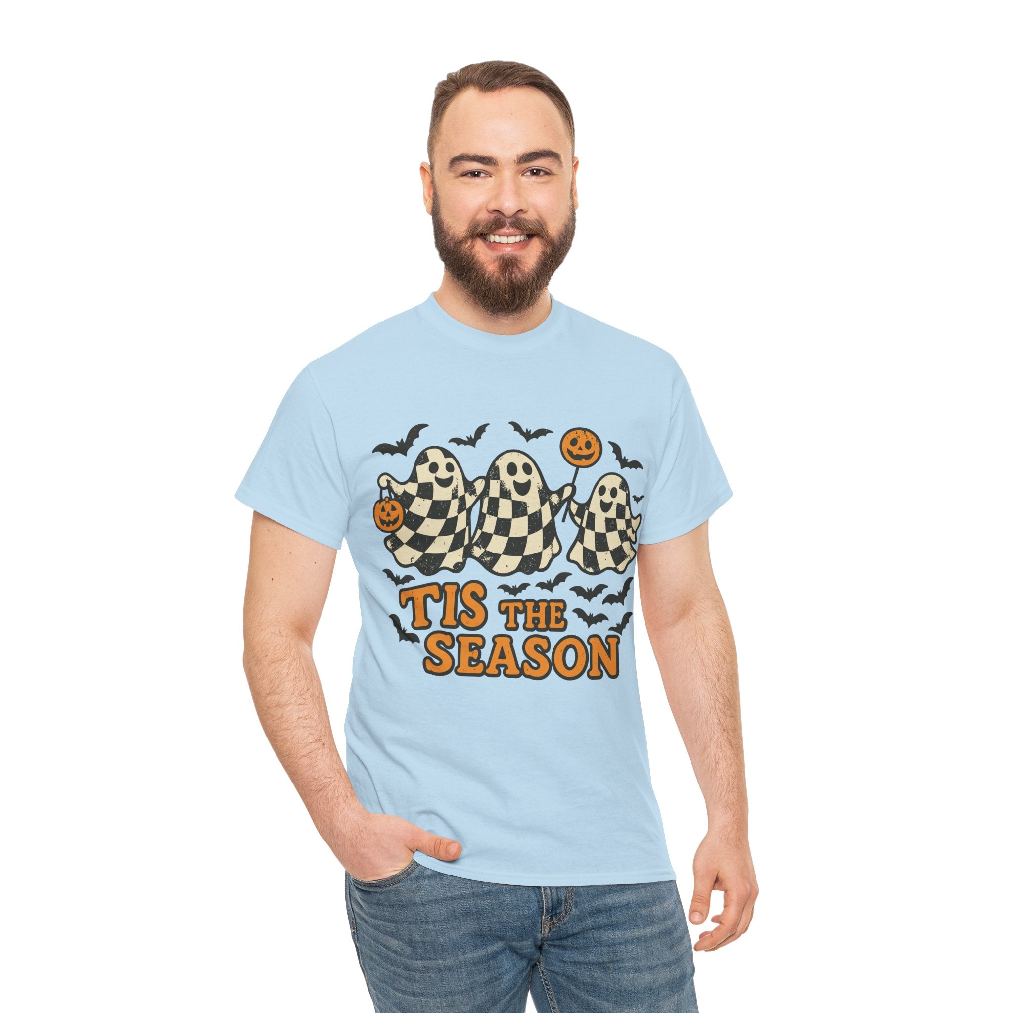 Halloween Ghosts Checker Pattern Unisex Cotton Tee
