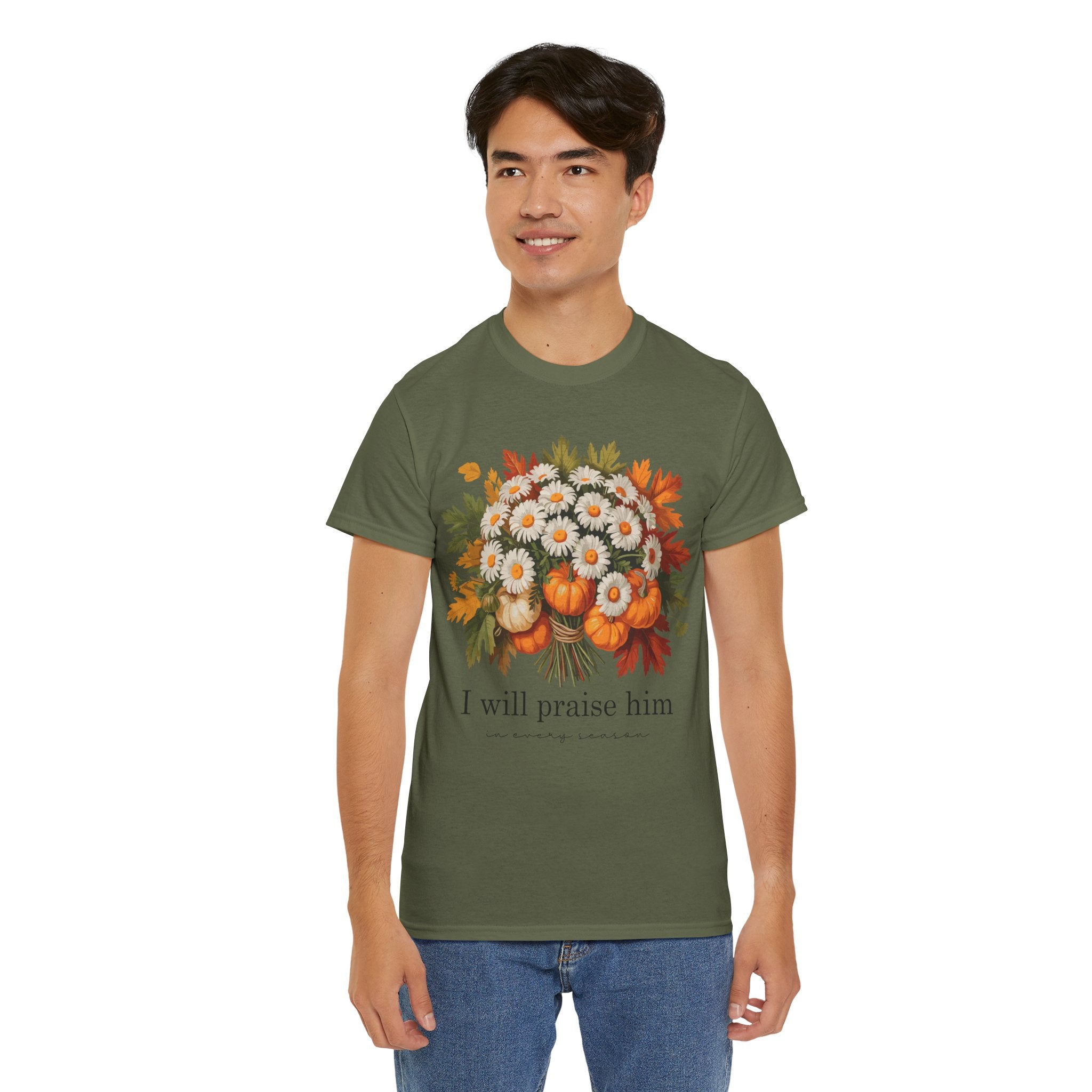 I Will Praise Him In Every Season Fall Floral Unisex Cotton Tee