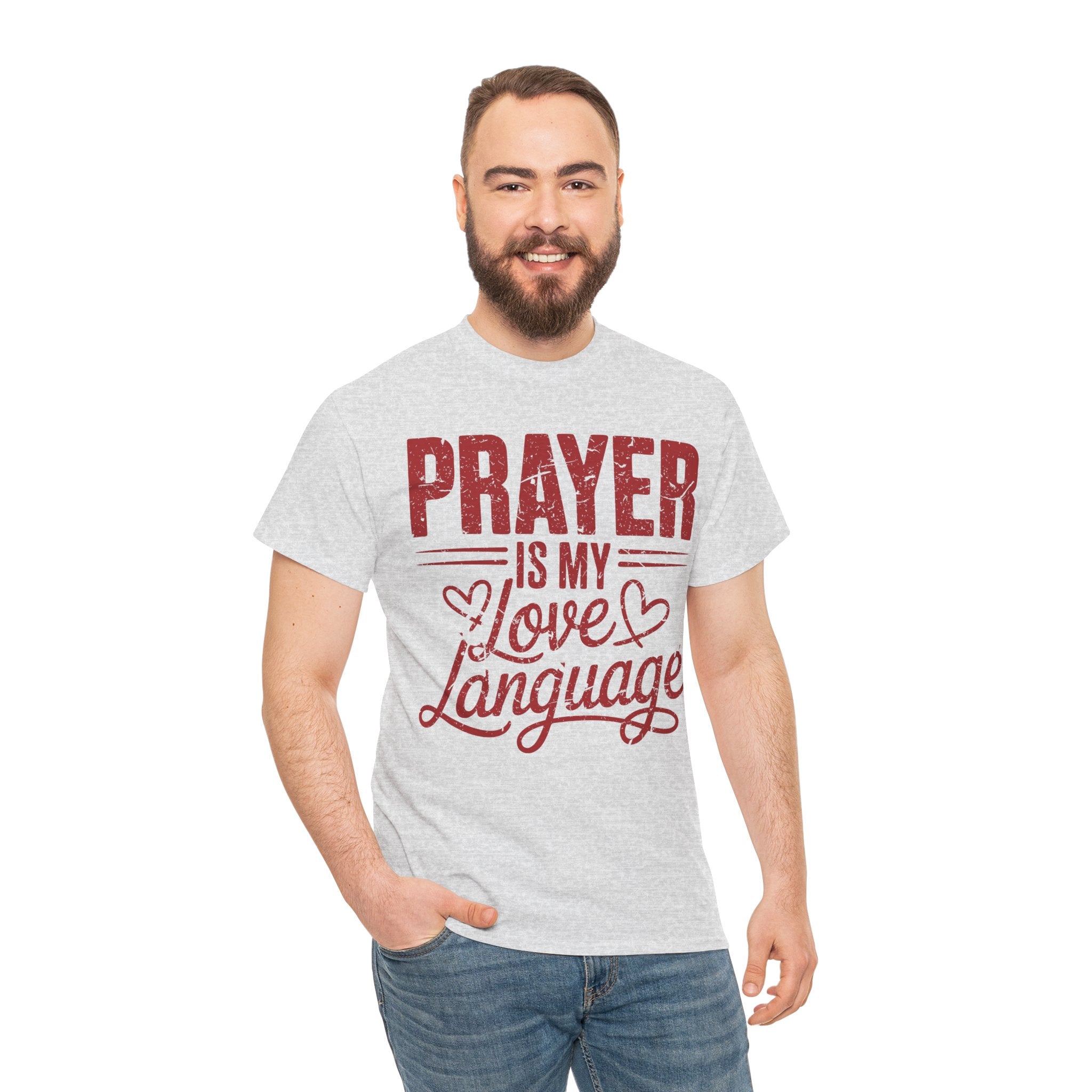 Prayer Is My Love Language T-Shirt — Faith-Inspired Red Hearts Unisex Cotton Tee