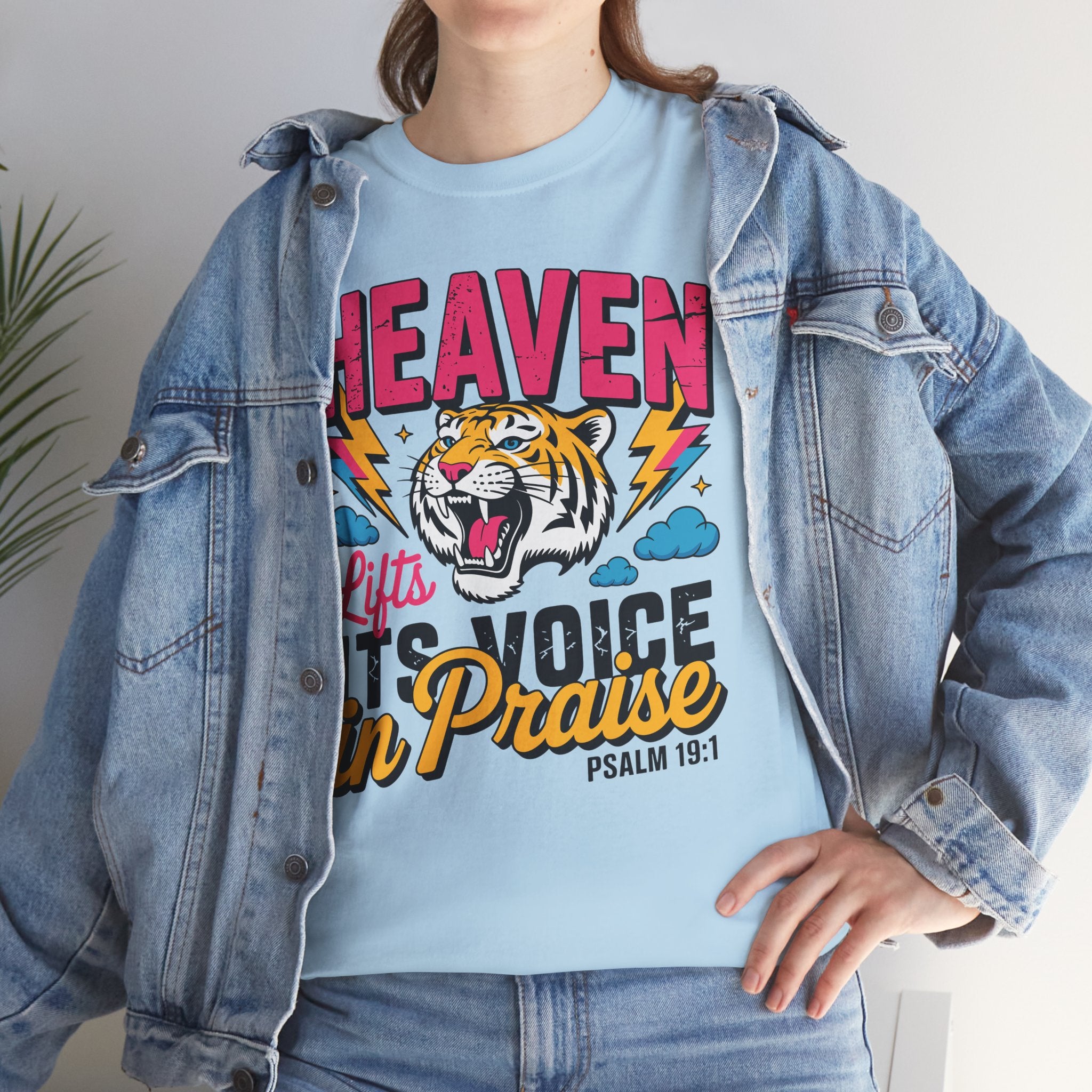 Psalm 19:1 Tiger Praise T-Shirt — Bold Christian Roaring Tiger Graphic.Unisex Cotton Tee