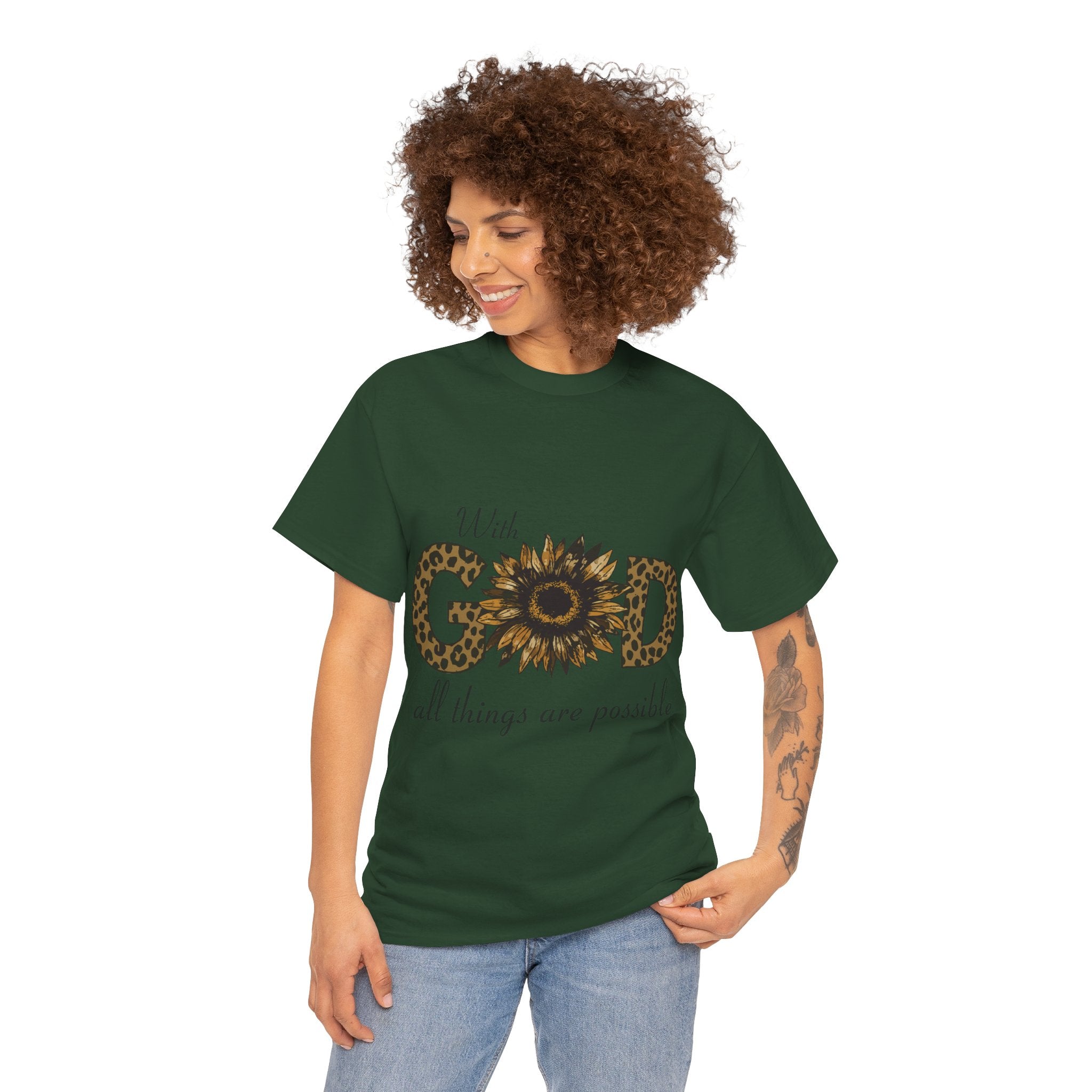 GOD Leopard Print Sunflower Unisex Cotton Tee