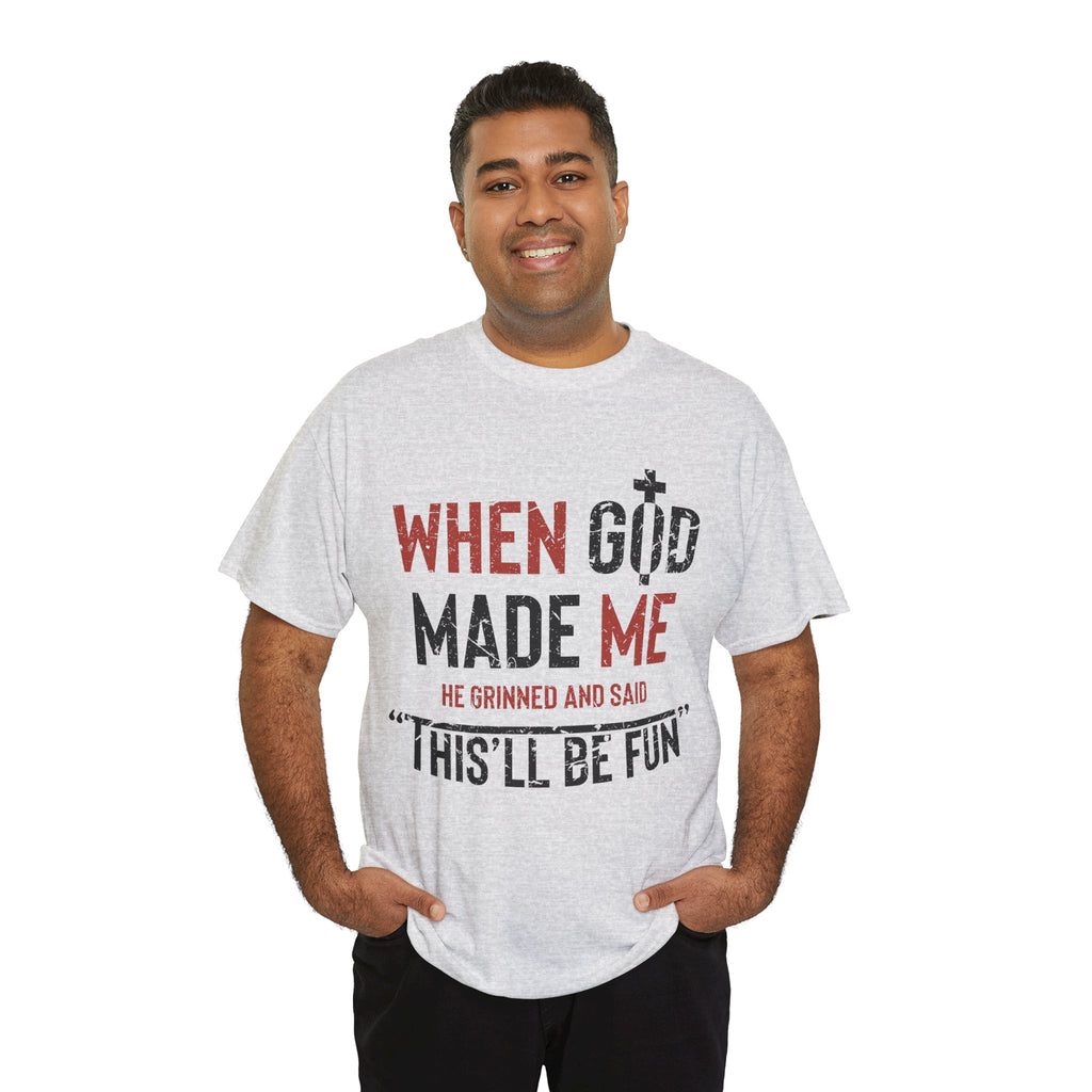 Humorous Grunge Quote Tee — "When He Saw Me, He Grinned and Said"Unisec Cotton Tee