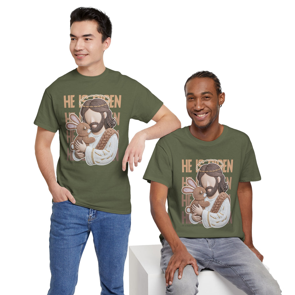 He Is Risen Matthew 28:6 Jesus With Lamb Unisex Cotton T-Shirt