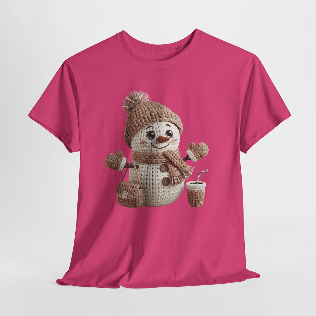 Snowman Knit‑Style Graphic Tee — Cute Faux‑Yarn Snowman with Hat, Scarf & Mittens.Unisex Cotton Tee