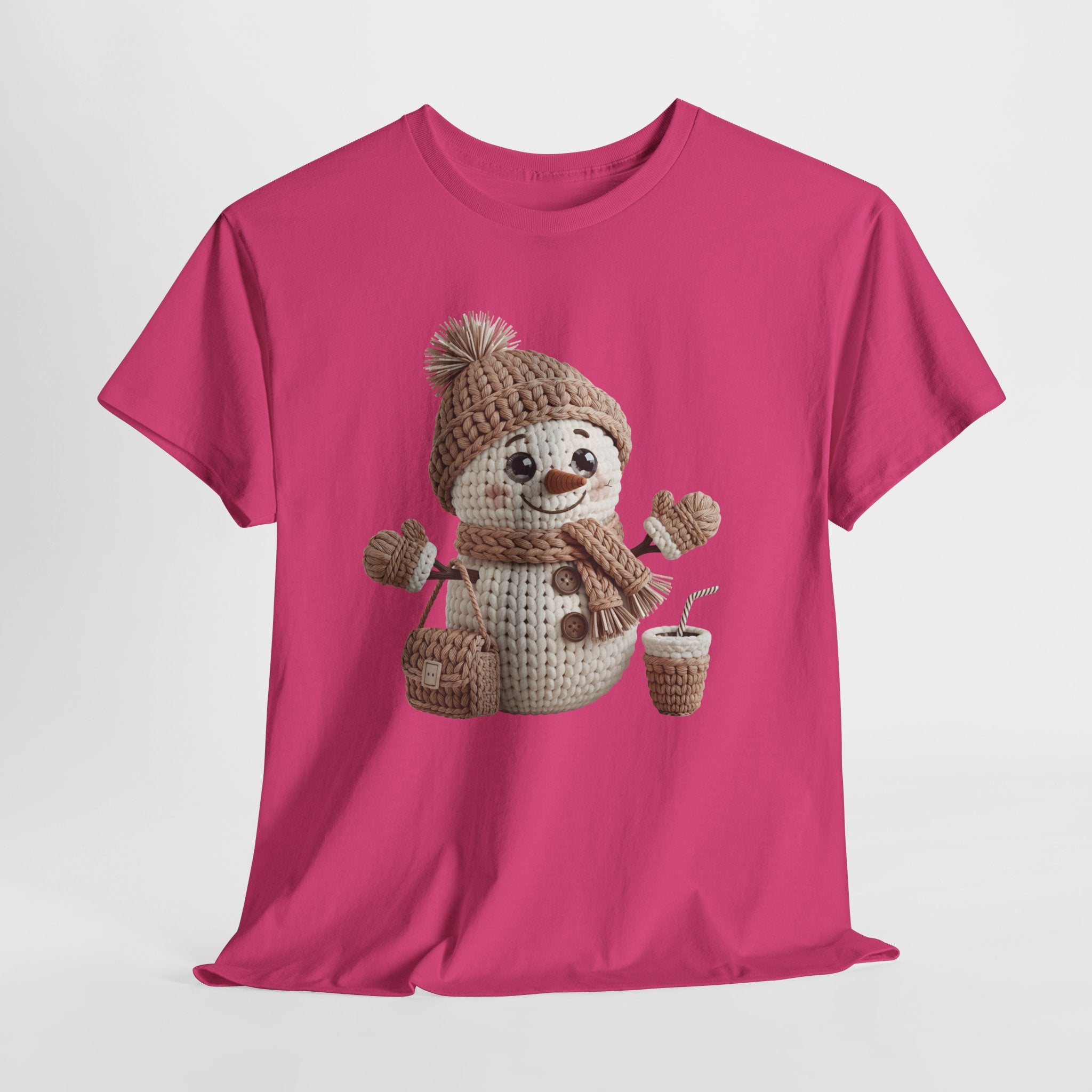 Snowman Knit‑Style Graphic Tee — Cute Faux‑Yarn Snowman with Hat, Scarf & Mittens.Unisex Cotton Tee