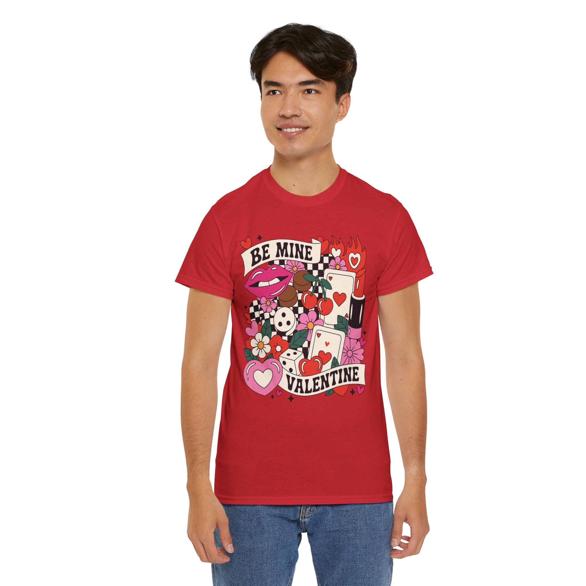 Be Mine Valentine Pop-Art Tee — Lips, Cherries & Retro Valentine Collage...Unisex Cotton Tee
