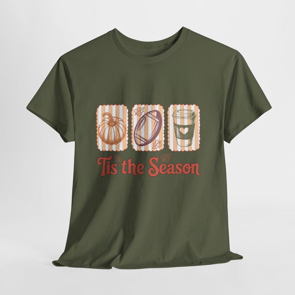 Tis the Season Pumpkin, Football & Coffee Fall Unisex Cotton T-Shirt