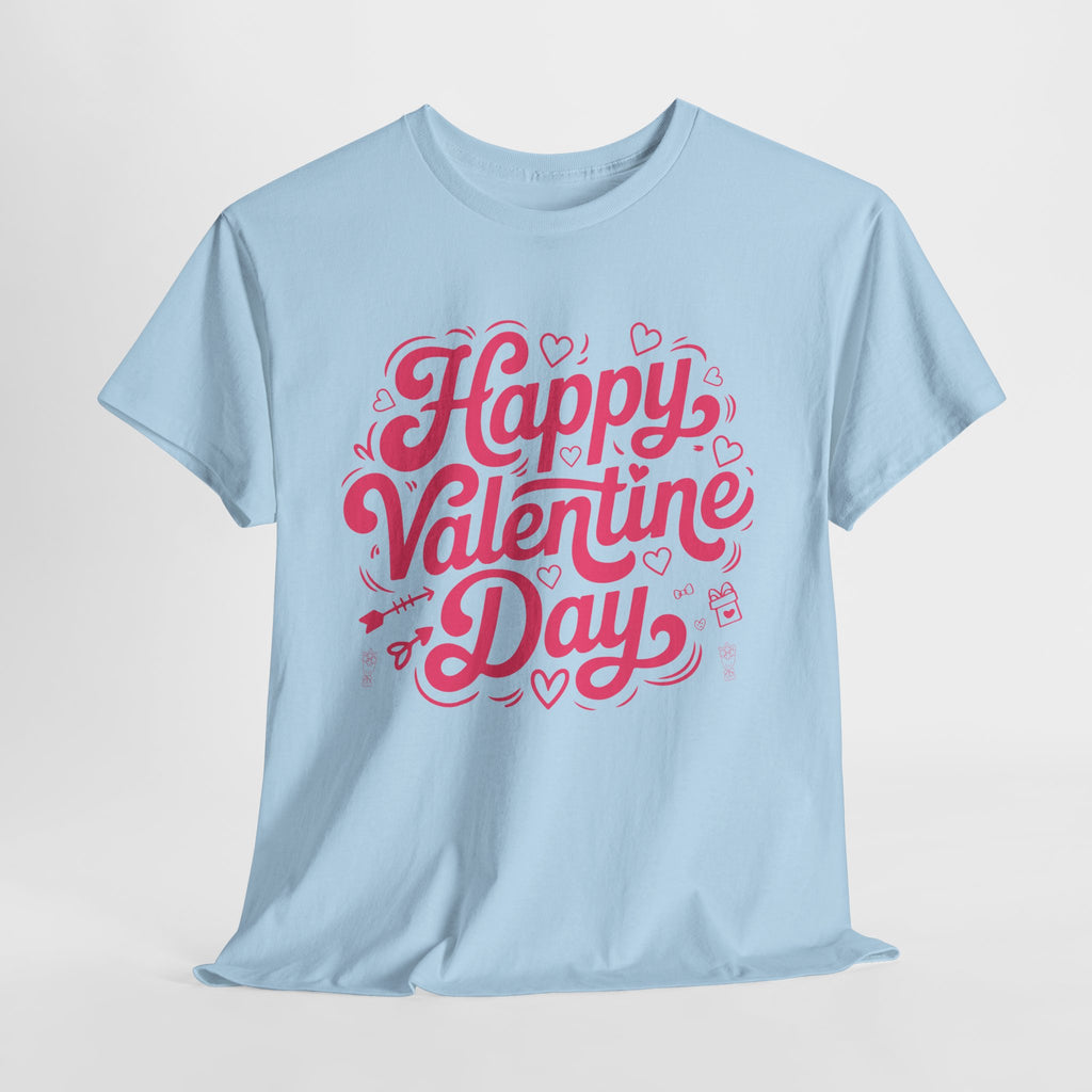 Happy Valentine Day Tee — Pink Heart & Love Icons Valentine's Unisex Cotton Shirt