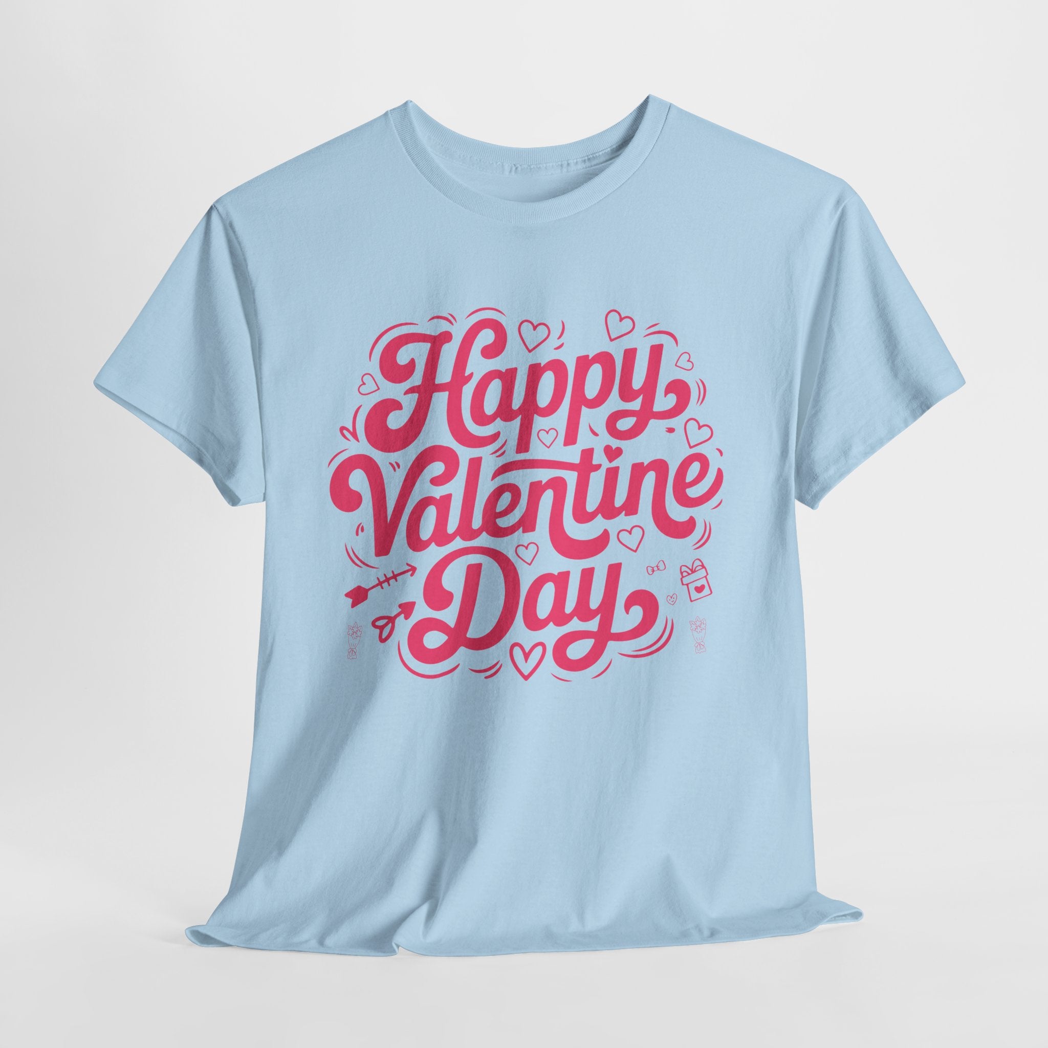 Happy Valentine Day Tee — Pink Heart & Love Icons Valentine's Unisex Cotton Shirt