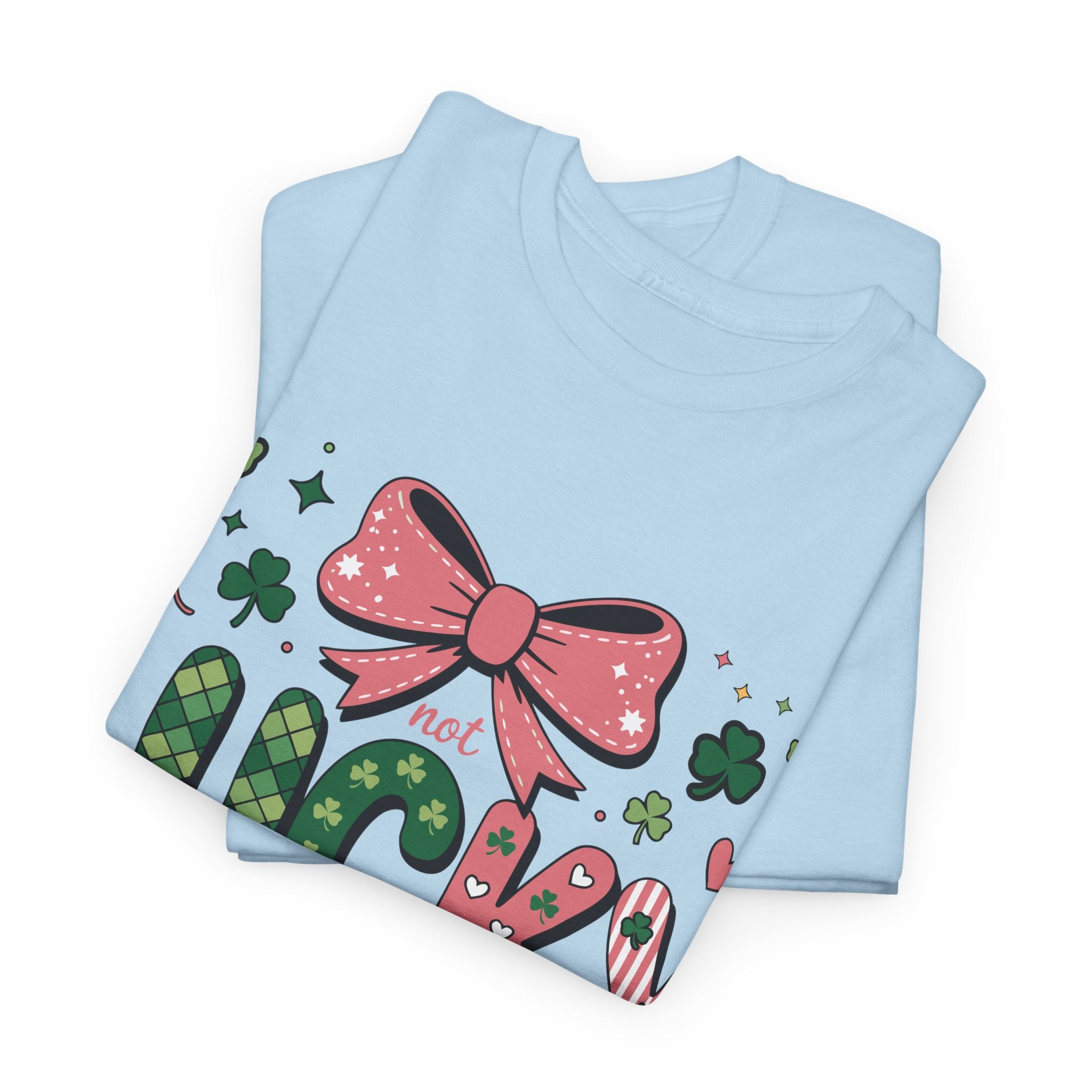 Simply Blessed Tee — “Not Lucky, Simply Blessed” with Pastel Bow, Clovers & Romans 4:7-8 Unisex Cotton Tee