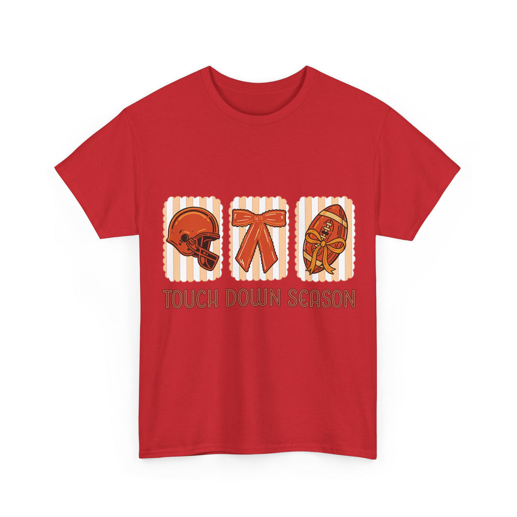 Touch Down Season Football Tee — Striped Fall Helmet & Bow Design Unisex Cotton Tee