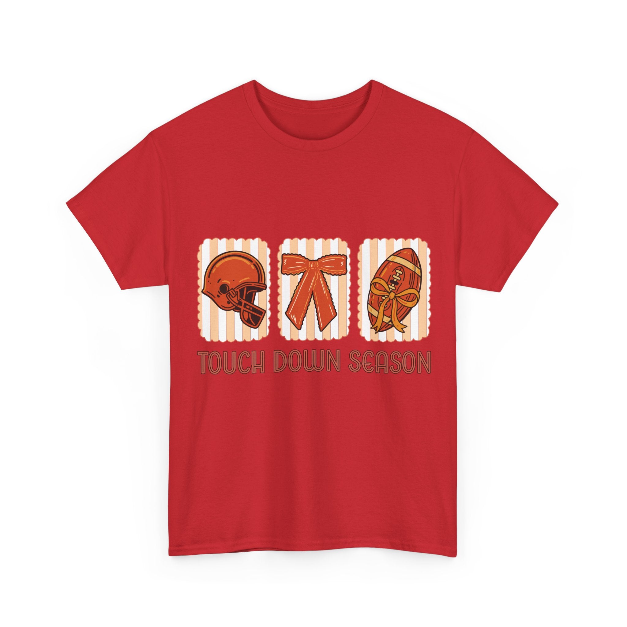 Touch Down Season Football Tee — Striped Fall Helmet & Bow Design Unisex Cotton Tee