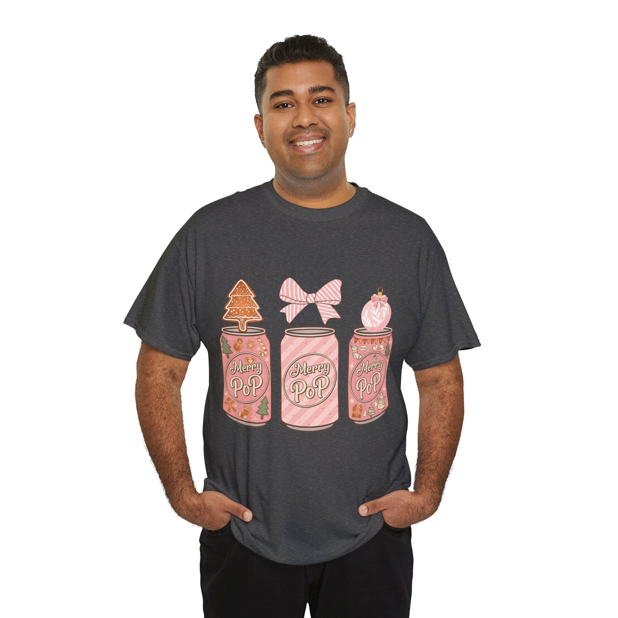 Merry Pop Christmas Soda Can Tee — Pastel Holiday Graphic Unisex Cotton T-Shirt