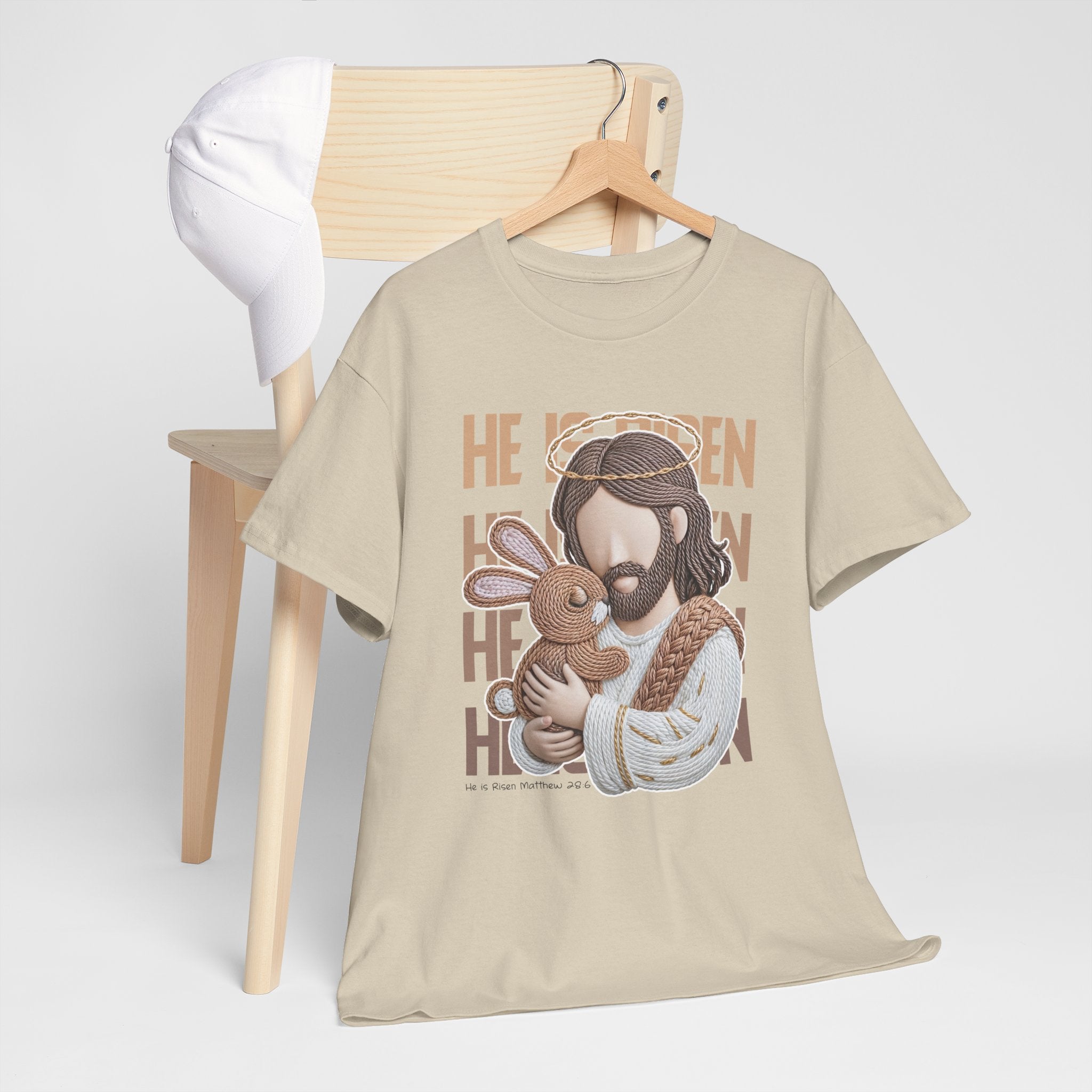 He Is Risen Matthew 28:6 Jesus With Lamb Unisex Cotton T-Shirt