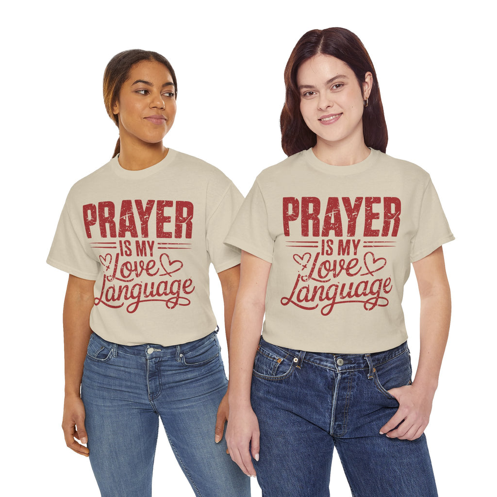 Prayer Is My Love Language T-Shirt — Faith-Inspired Red Hearts Unisex Cotton Tee
