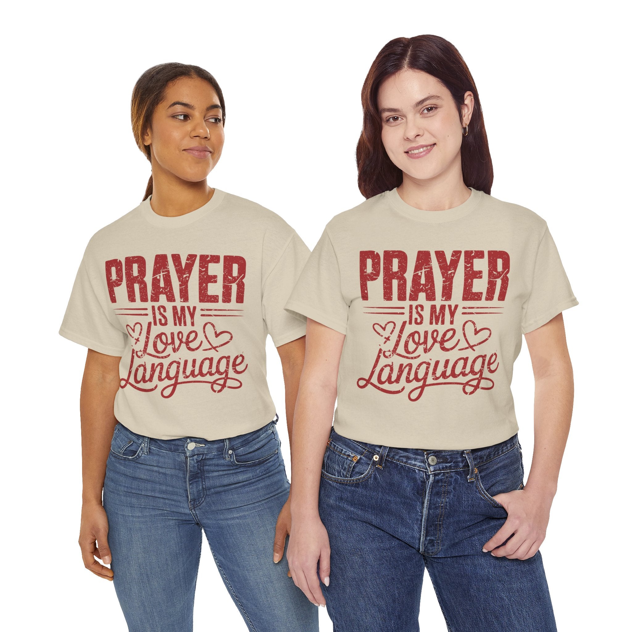 Prayer Is My Love Language T-Shirt — Faith-Inspired Red Hearts Unisex Cotton Tee