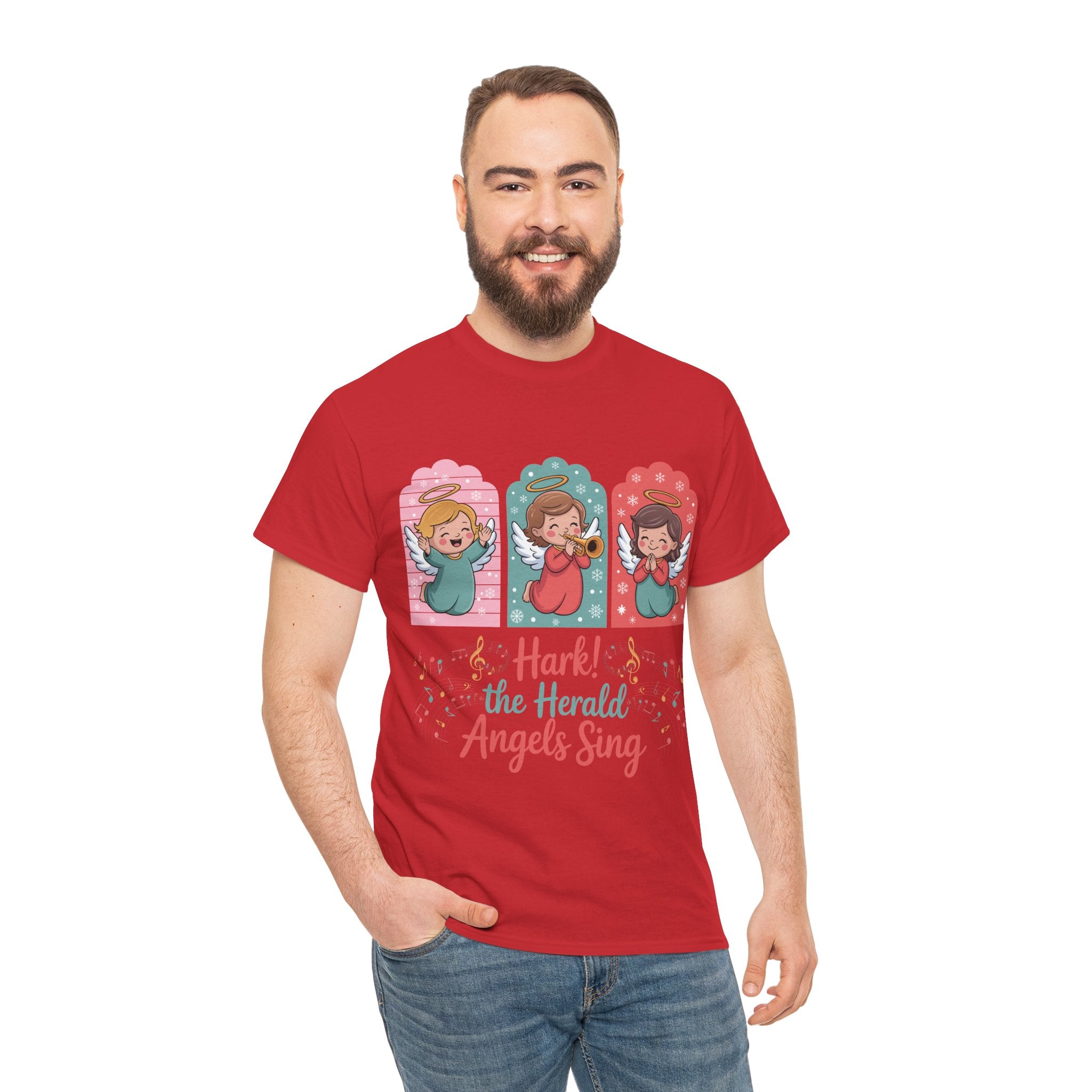 Hark! The Herald Angels Sing Tee — Three Singing Angels Christmas Unisex Cotton T-Shirt