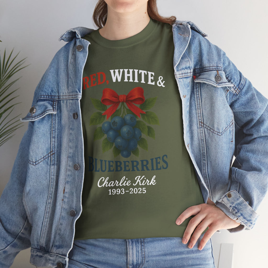 Red, White & Blueberries T-Shirt — Patriotic Blueberry Graphic Unisex Cotton Tee