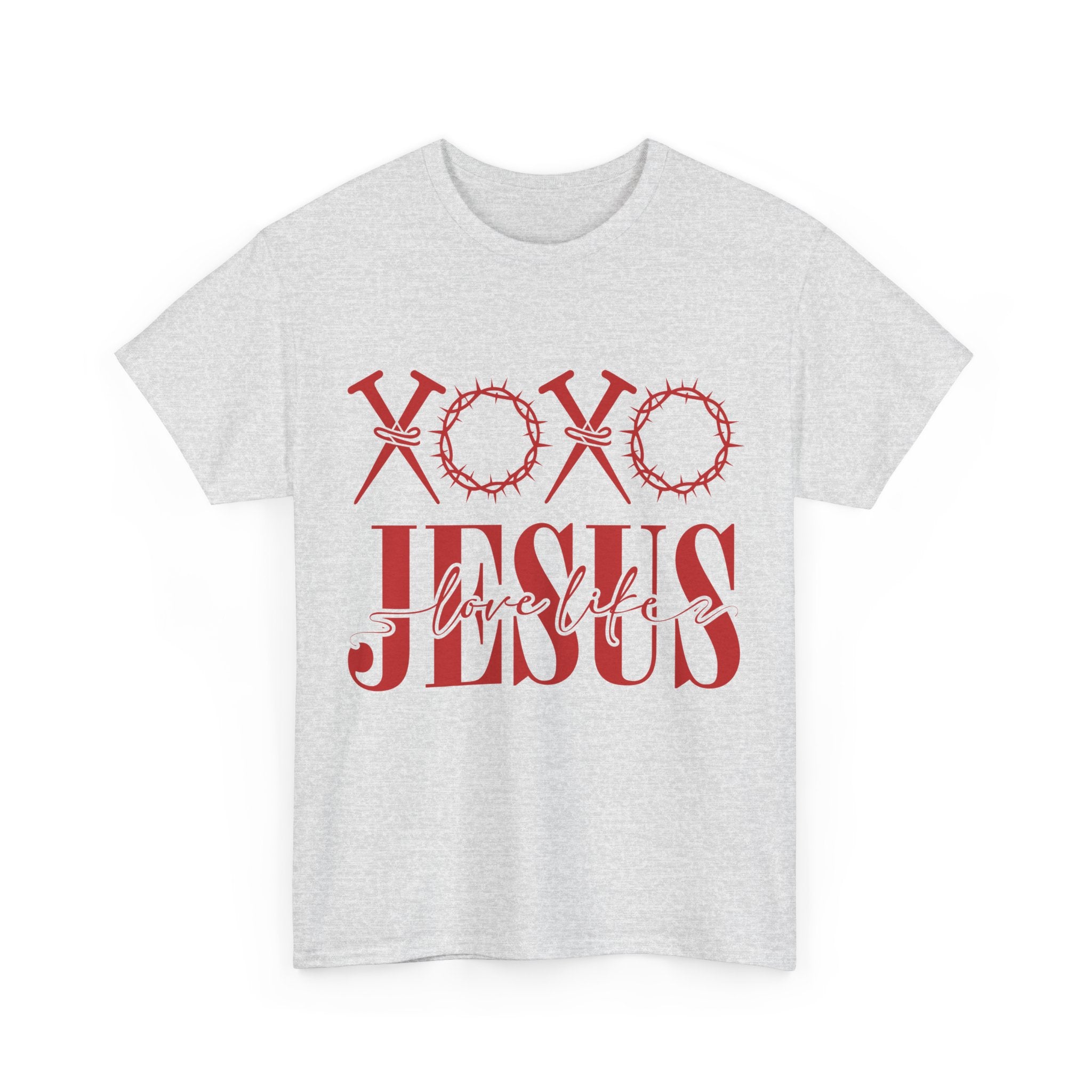 Christian Valentine T-Shirt — "XOXO Jesus Love Life" Nails & Thorn Crown Design Unisex Cotton Tee