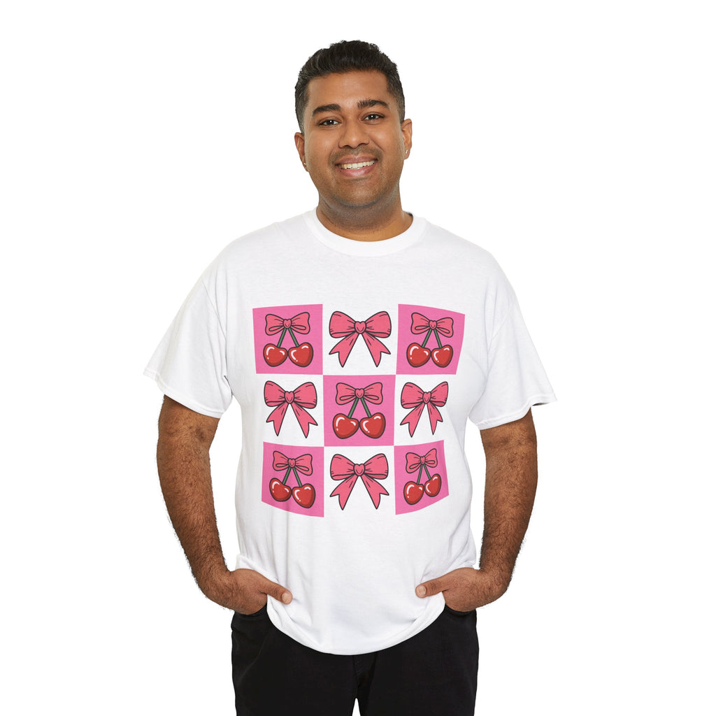 Cherry & Pink Bow Checkered Unisex Cotton Tee
