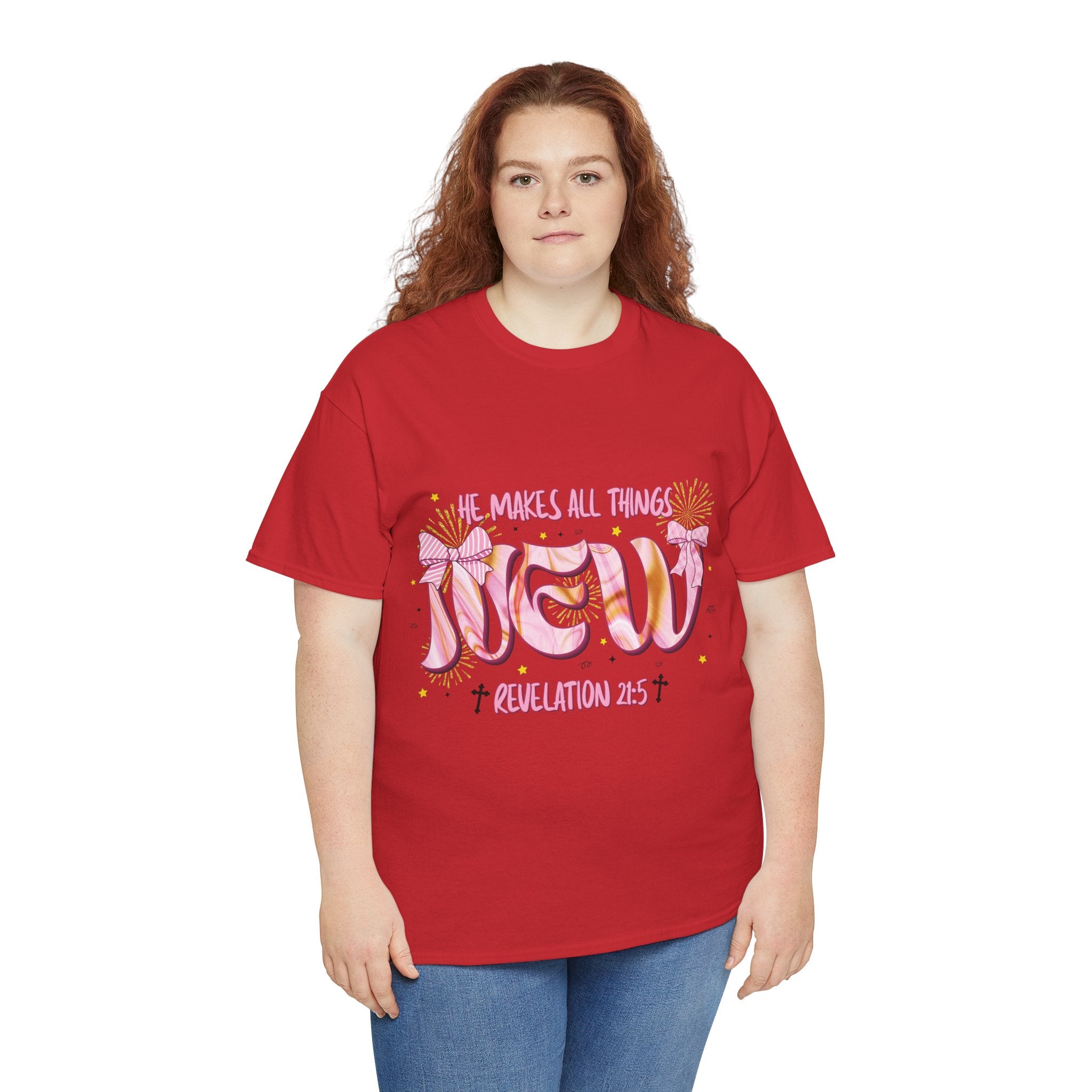 Christian Marble Tee — “He Makes All Things New” (Revelation 21:5)... Unisex Cotton Tee