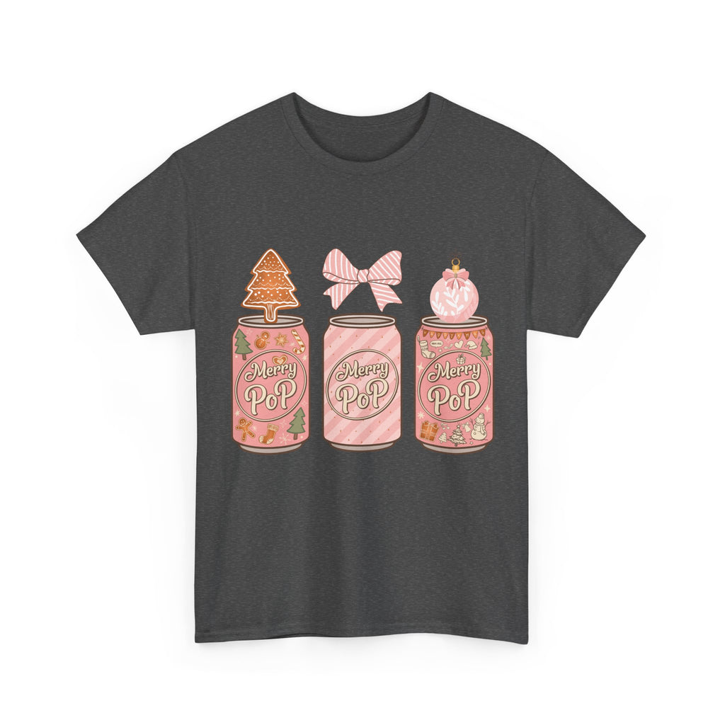 Merry Pop Christmas Soda Can Tee — Pastel Holiday Graphic Unisex Cotton T-Shirt