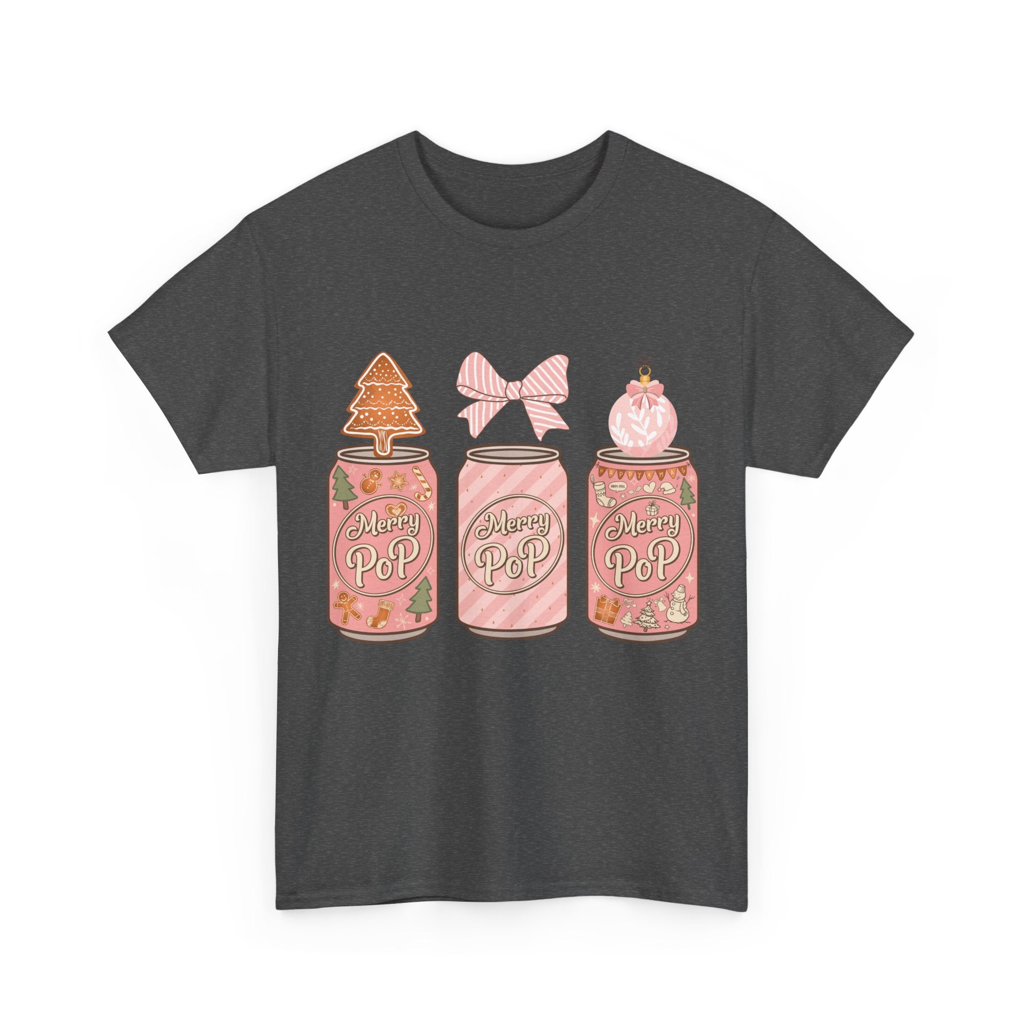 Merry Pop Christmas Soda Can Tee — Pastel Holiday Graphic Unisex Cotton T-Shirt