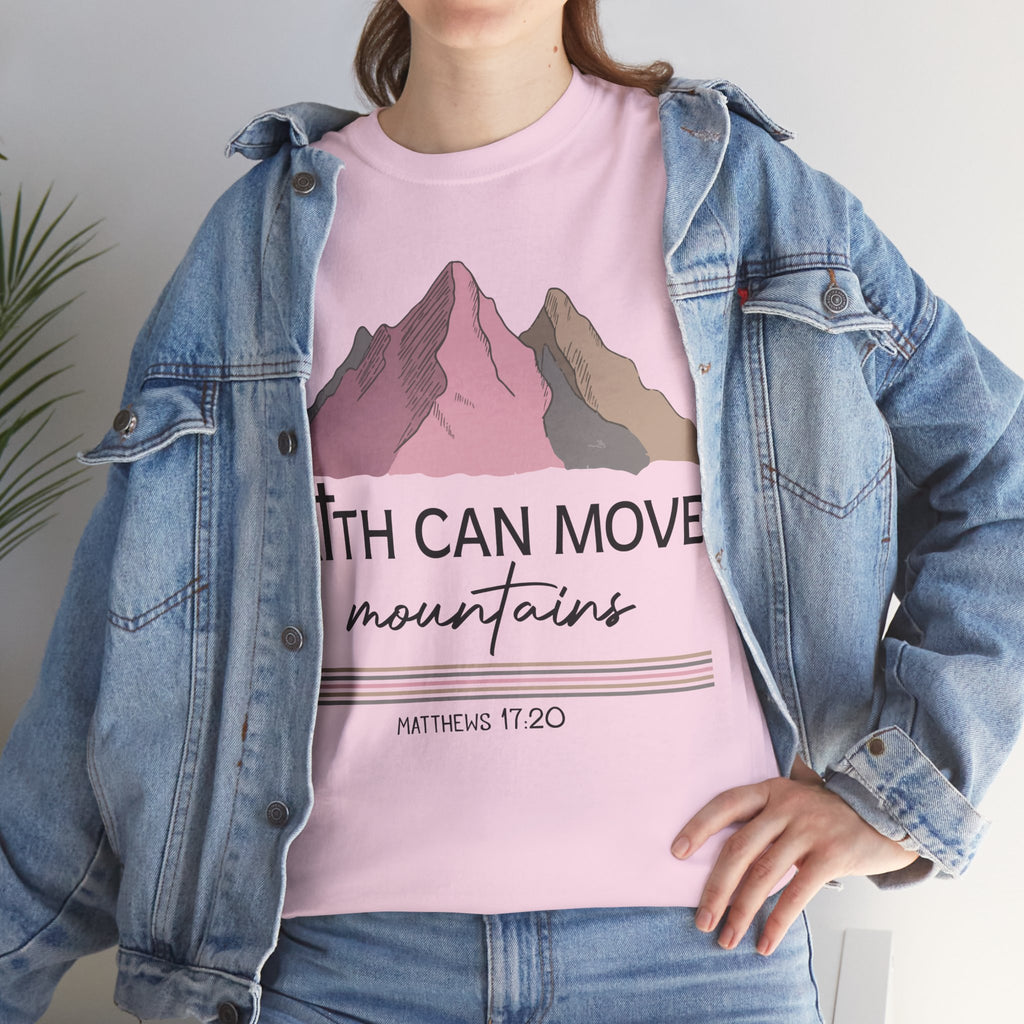 Faith Can Move Mountains Mountain Tee — Pastel Inspirational Christian Unisex Cotton T-Shirt