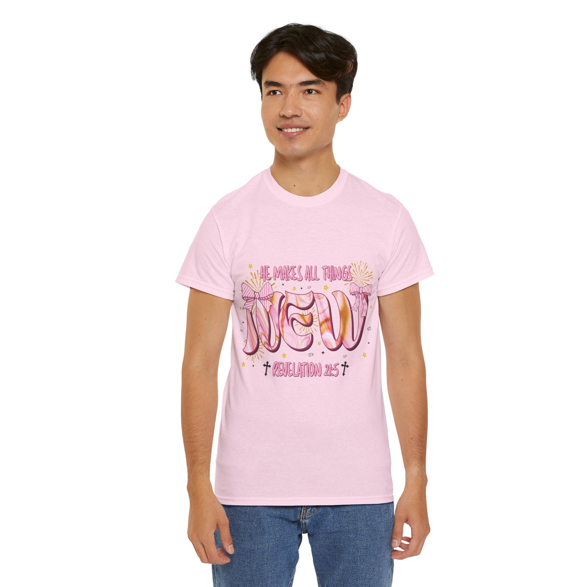 Christian Marble Tee — “He Makes All Things New” (Revelation 21:5)... Unisex Cotton Tee