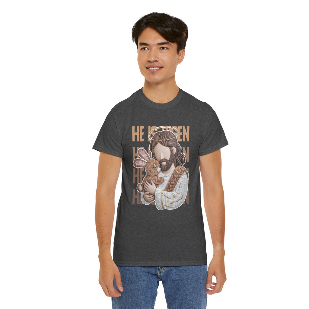 He Is Risen Matthew 28:6 Jesus With Lamb Unisex Cotton T-Shirt