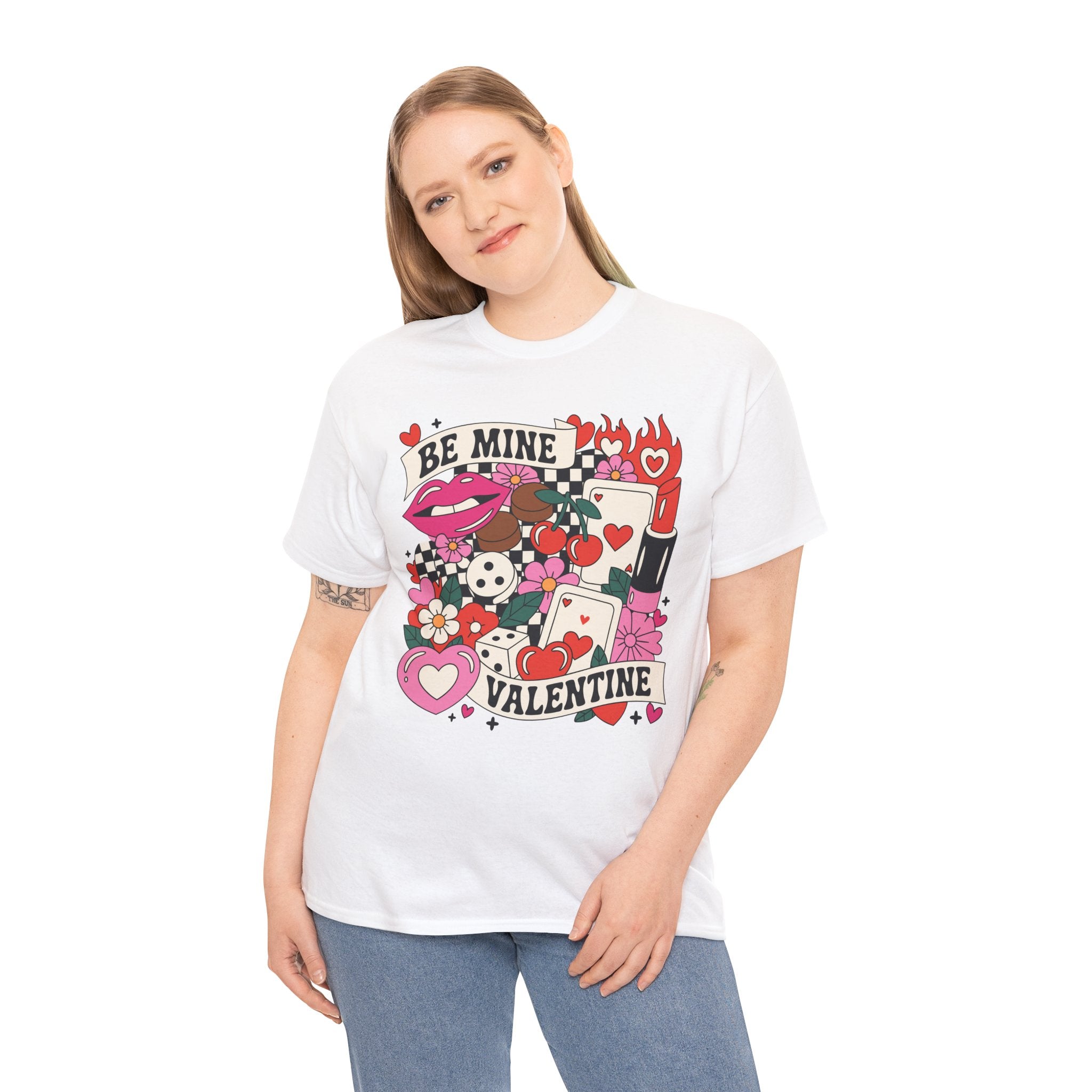 Be Mine Valentine Pop-Art Tee — Lips, Cherries & Retro Valentine Collage...Unisex Cotton Tee