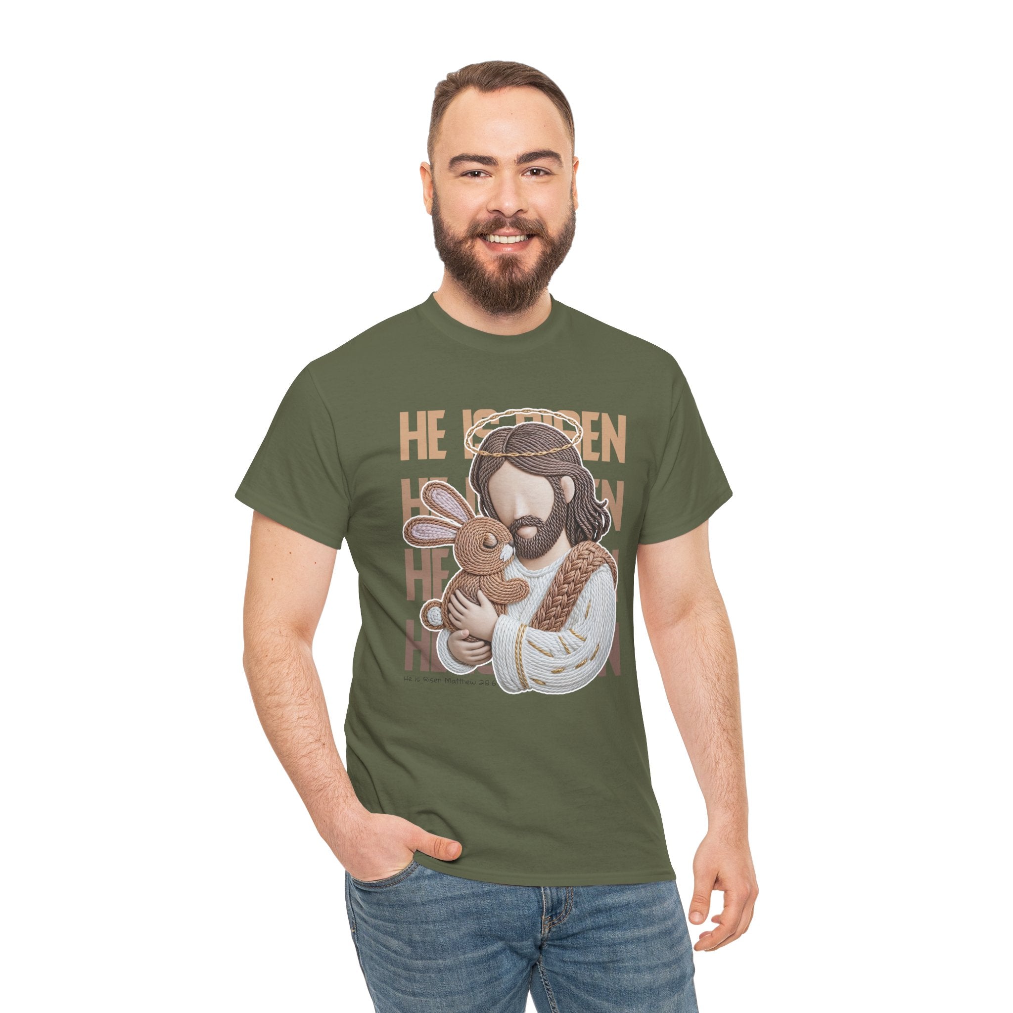 He Is Risen Matthew 28:6 Jesus With Lamb Unisex Cotton T-Shirt