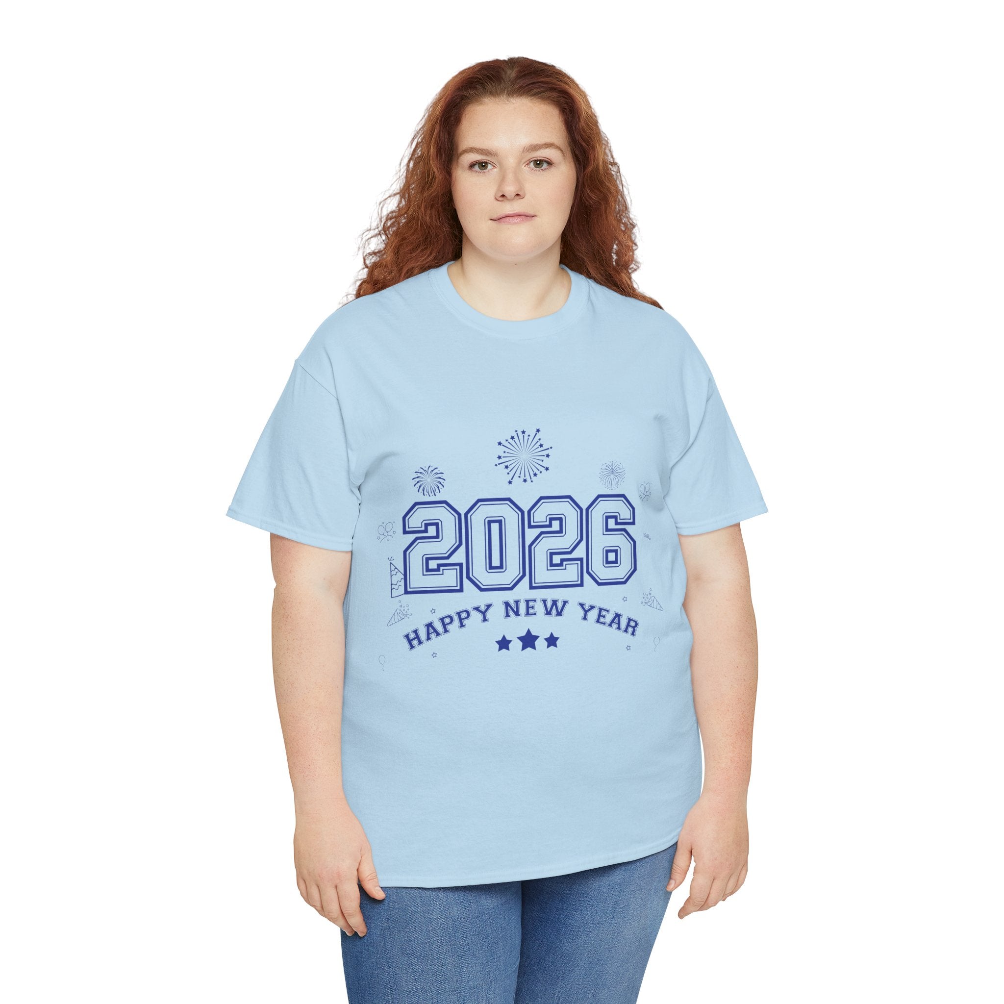 Happy New Year 2026 Varsity Tee — Fireworks & Confetti Celebration Unisex Cotton Tee