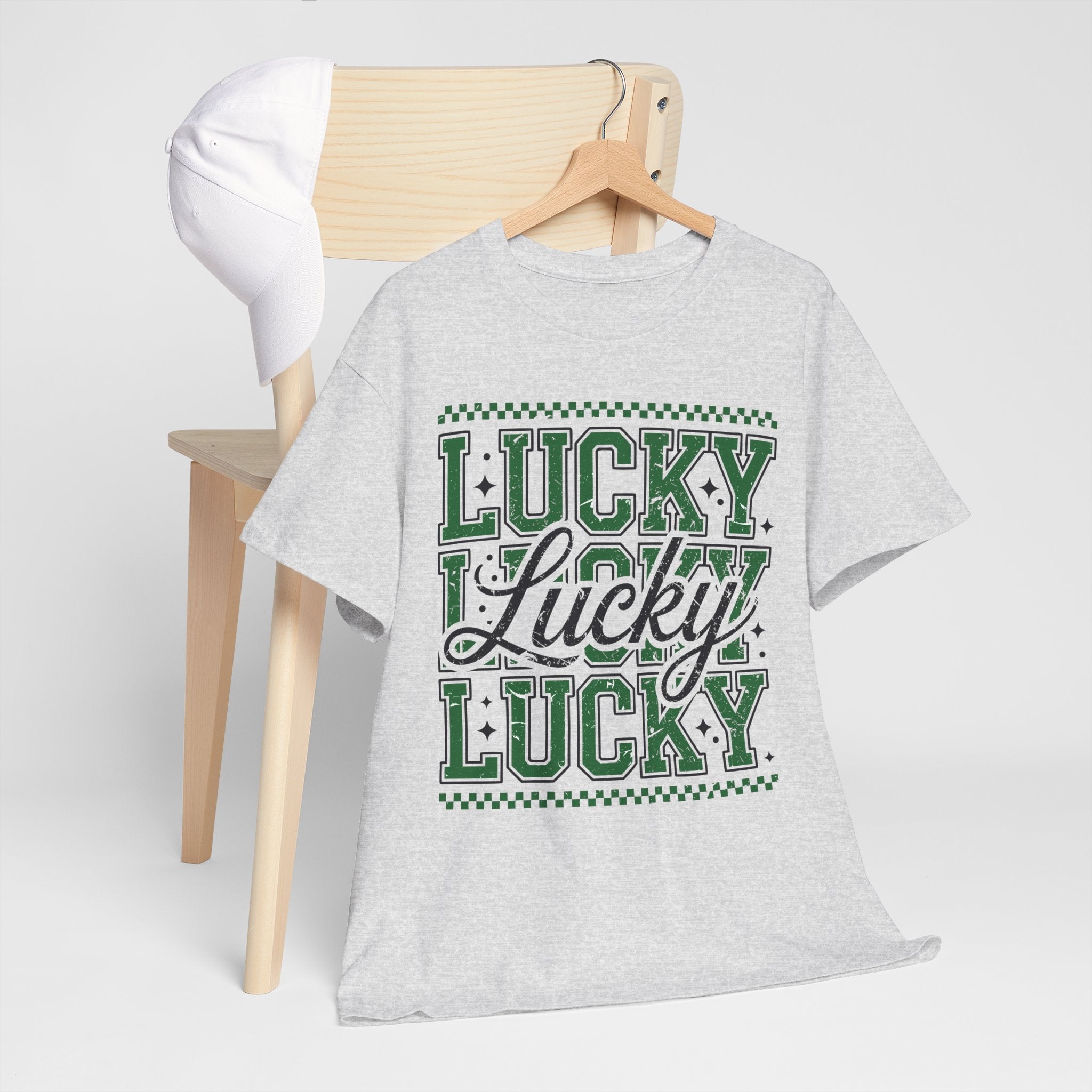 Lucky Varsity Tee — Layered Green ‘Lucky’ Graphic Unisex Cotton Tee