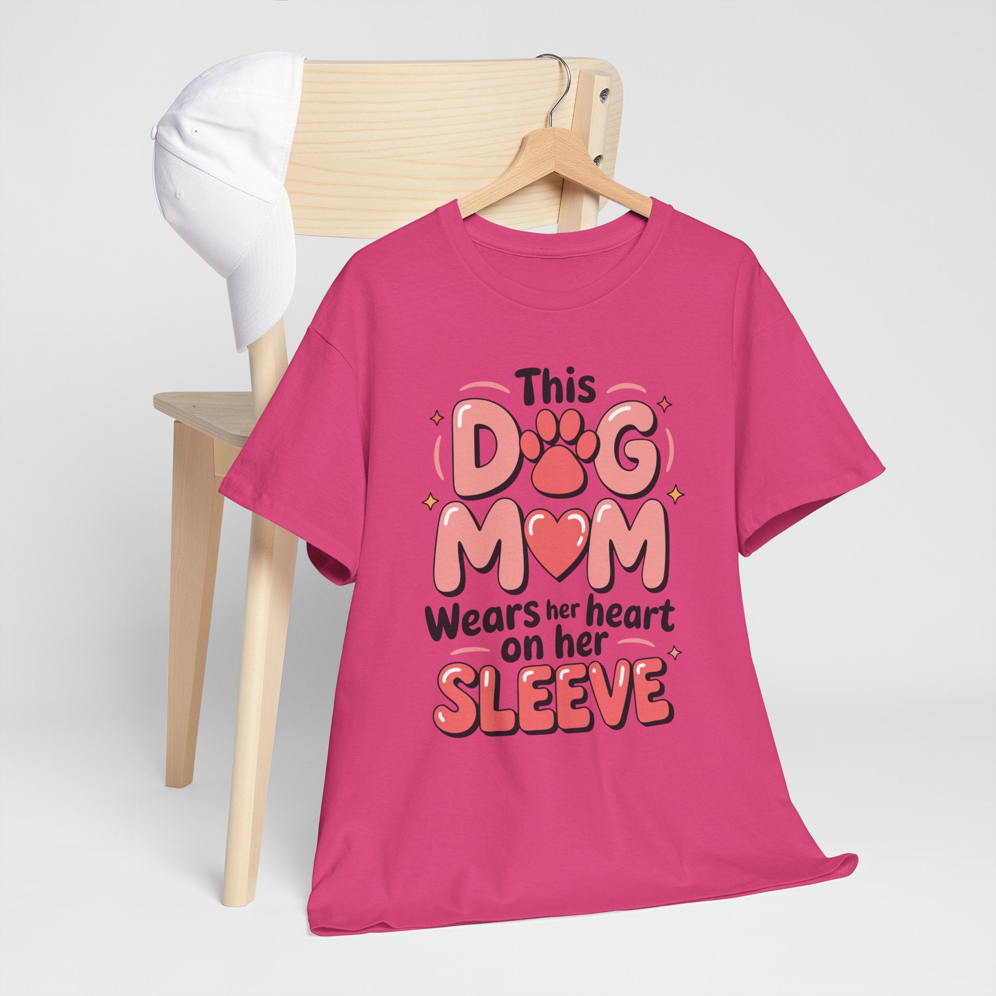 Dog Mom T-Shirt — "This Dog Mom Wears Her Heart on Her Sleeve" Paw & Heart Unisex Cotton Tee