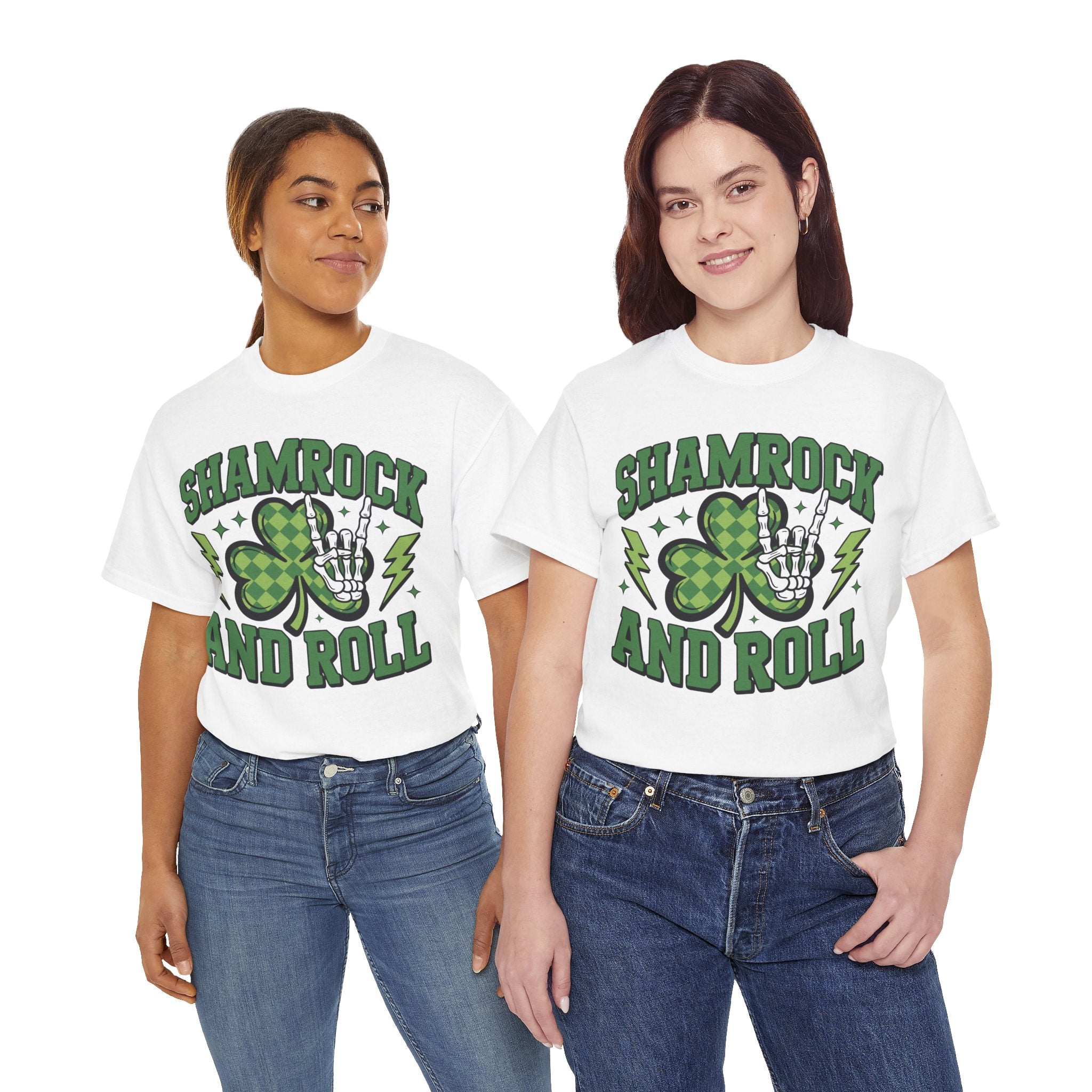 Shamrock and Roll Tee — Skeleton Hand & Lightning St. Patrick’s Rock Unisex Cotton Shirt