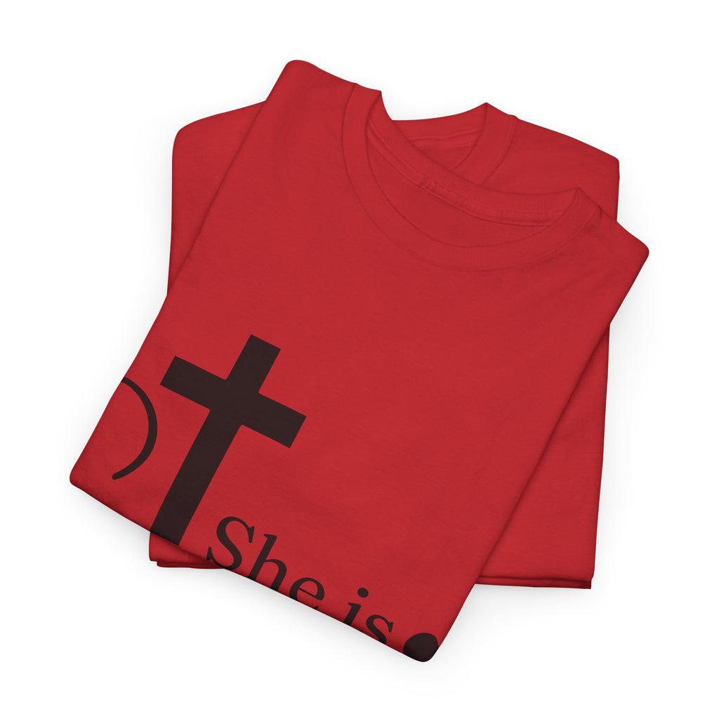 Proverbs 31:25 'She is Strong' T-Shirt – Christian Cross & Heart Unisex Cotton Tee