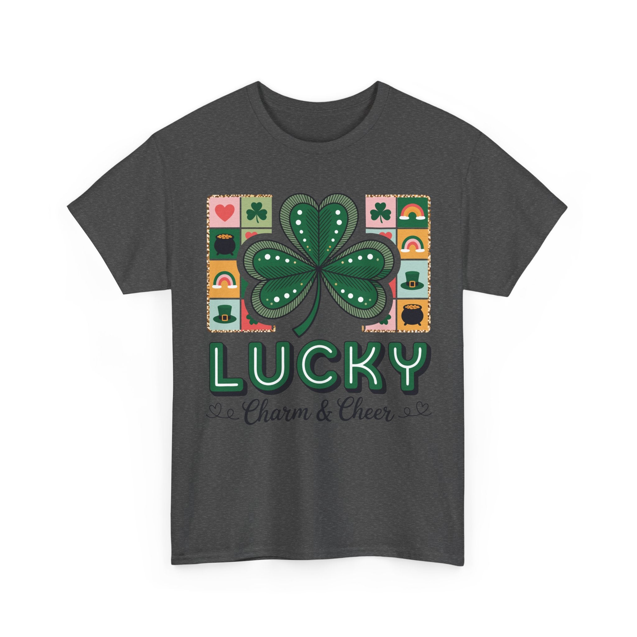 Lucky Charm & Cheer Clover Tee — Patchwork St. Patrick’s Day Unisex Cotton T-Shirt