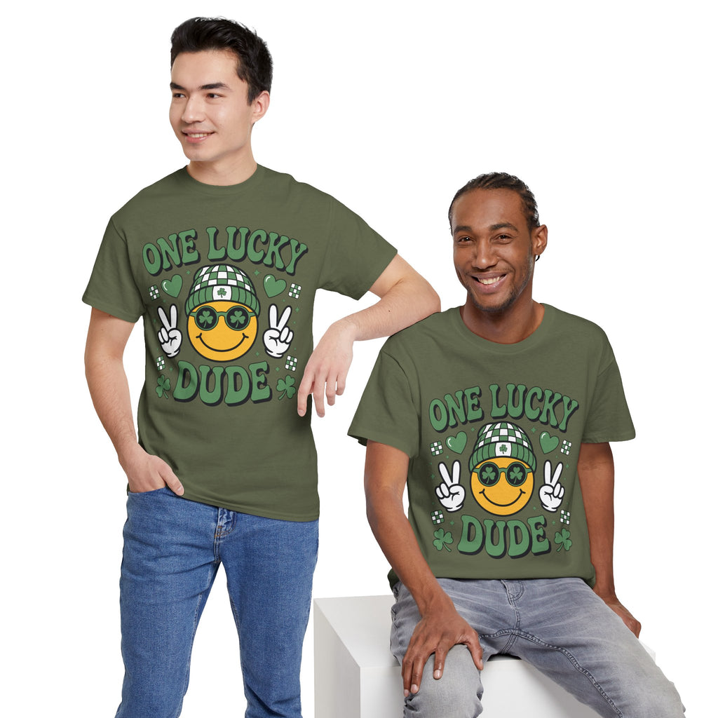 One Lucky Dude Shamrock Tee — St. Patrick's Day Smiley Unisex Cotton Tshirt