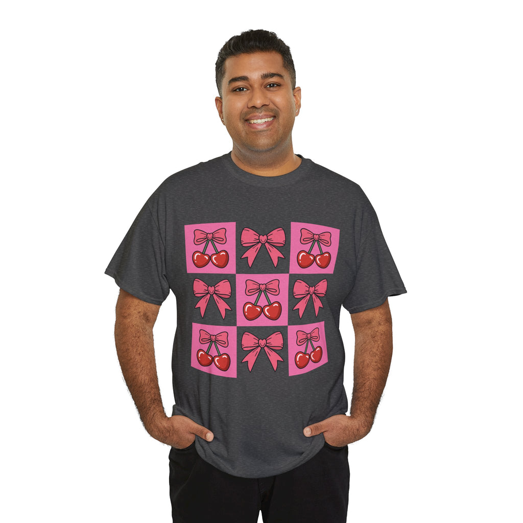 Cherry & Pink Bow Checkered Unisex Cotton Tee