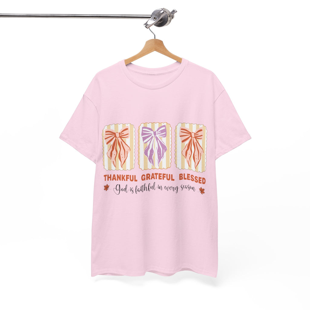 Thankful Grateful Blessed Fall Tee — God Is Faithful Pastel Bows..Unisex Cotton Tee
