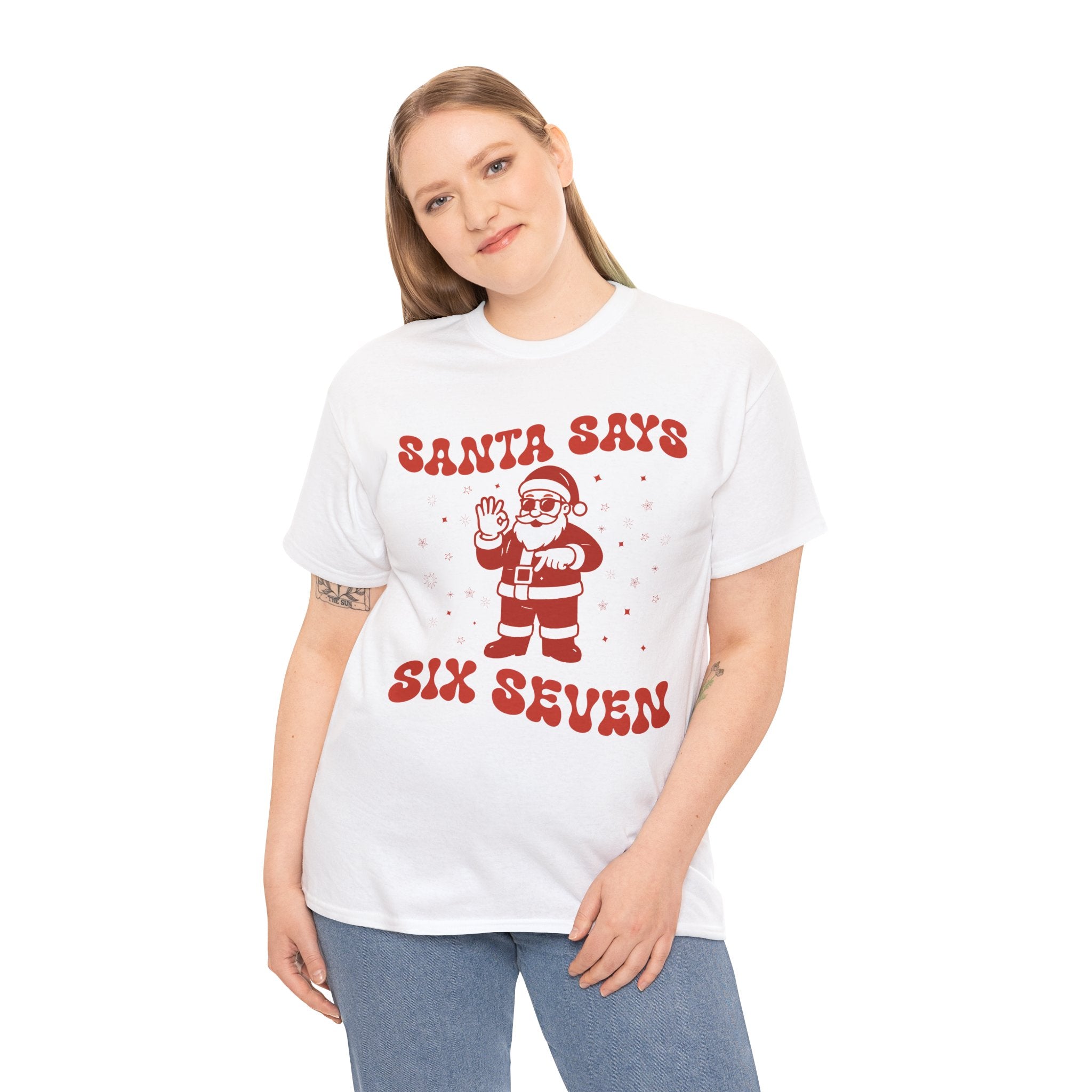 Retro 'Santa Says Six Seven' Christmas Unisex Cotton Tee